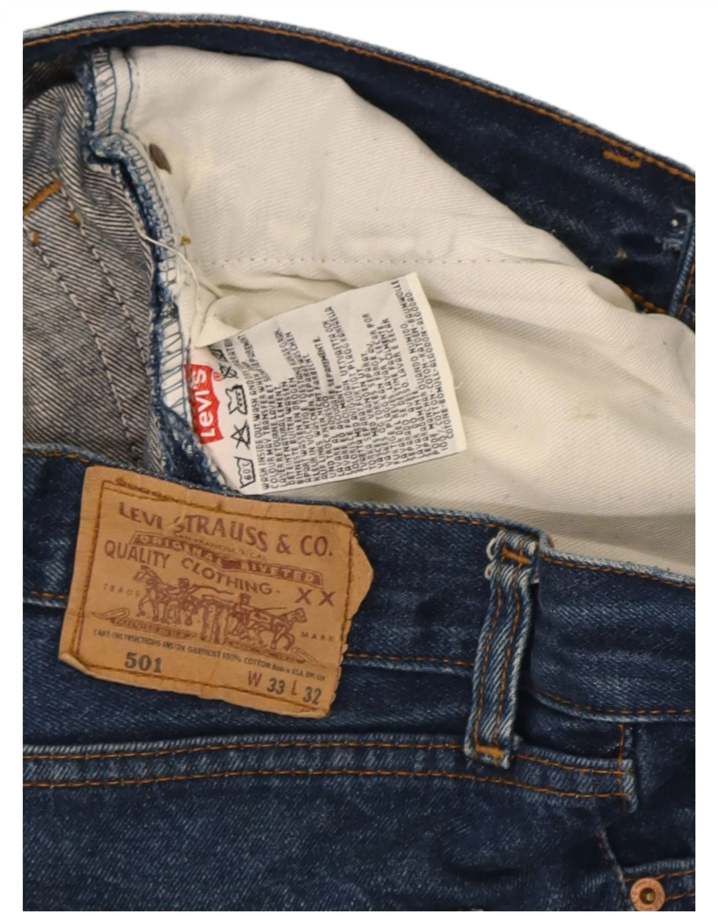 Levi's Mens 501 Straight Jeans W33 L30 Navy Blue Cotton - Image 3