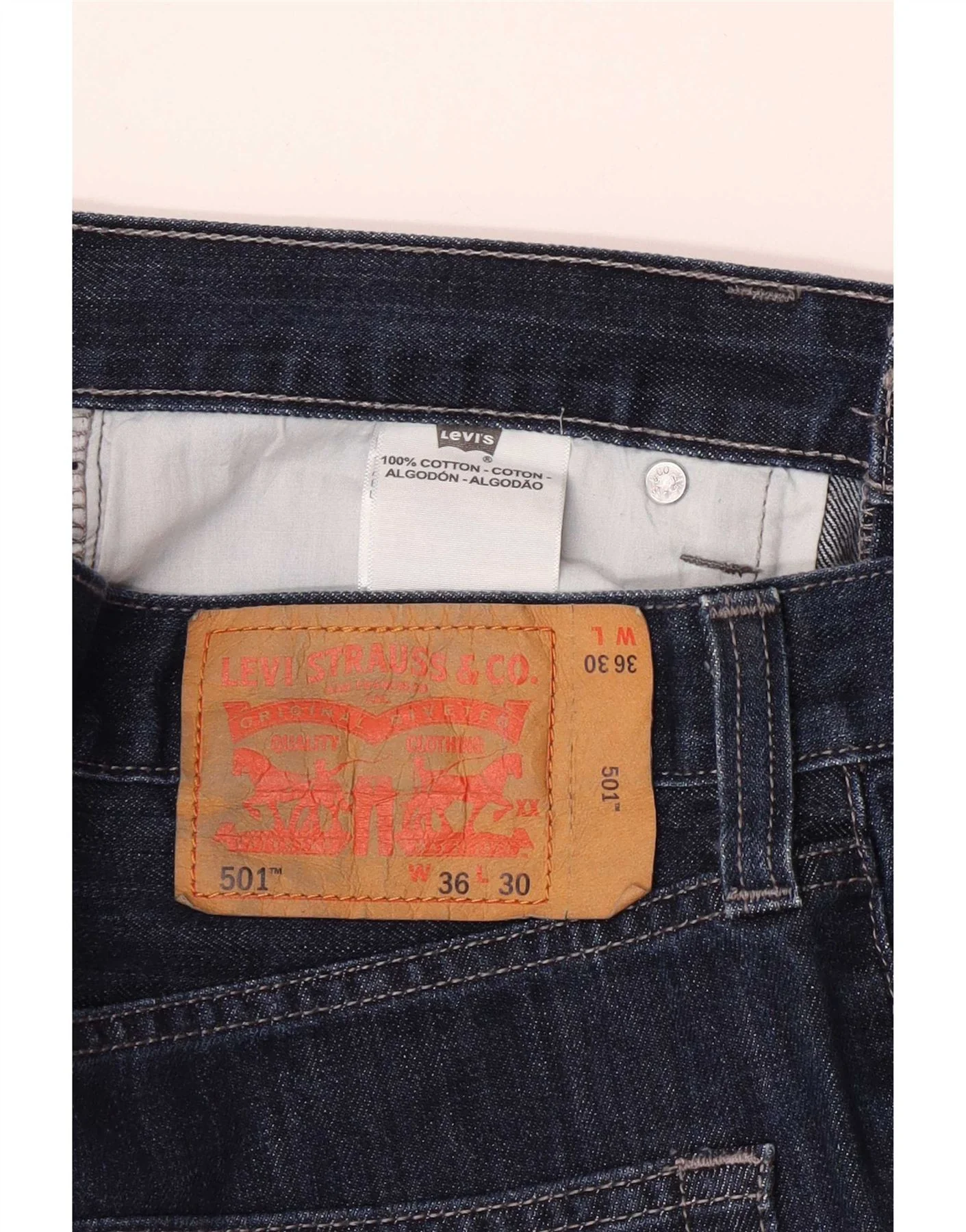 Levi's Mens 501 Straight Jeans W36 L30 Navy Blue Cotton - Image 4