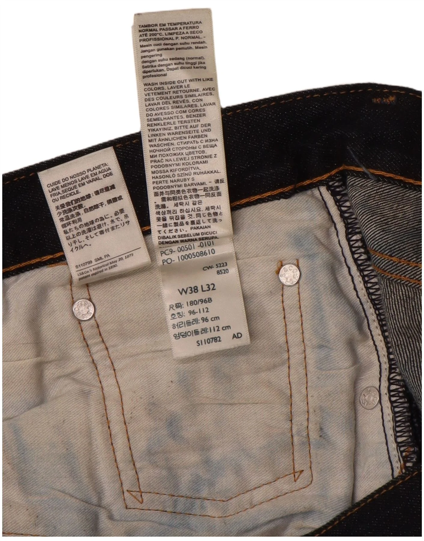 Levi's Mens 501 Straight Jeans W38 L27 Navy Blue Cotton - Image 5