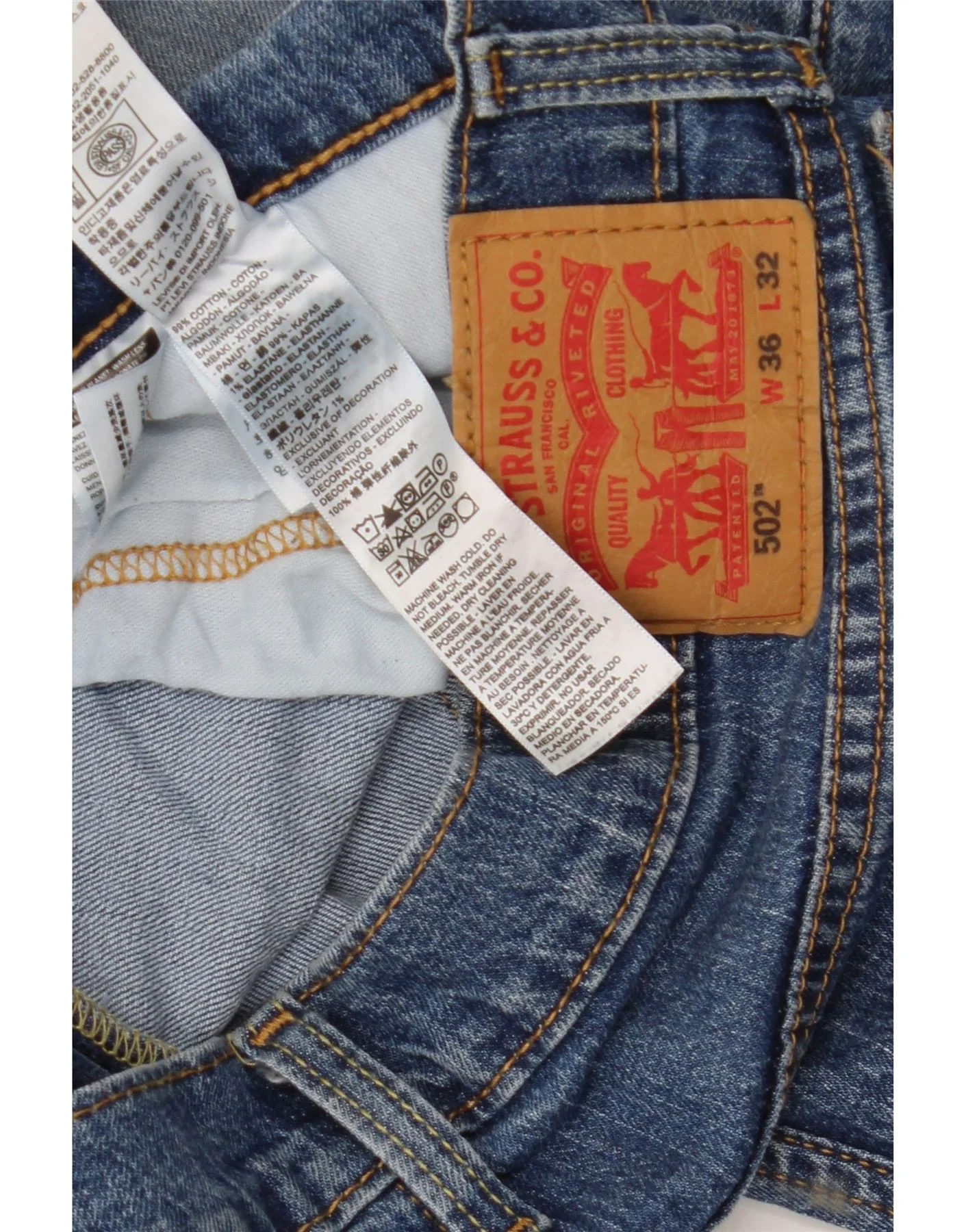 Levi's Mens 502 Tapered Jeans W36 L32 Blue Cotton - Image 6