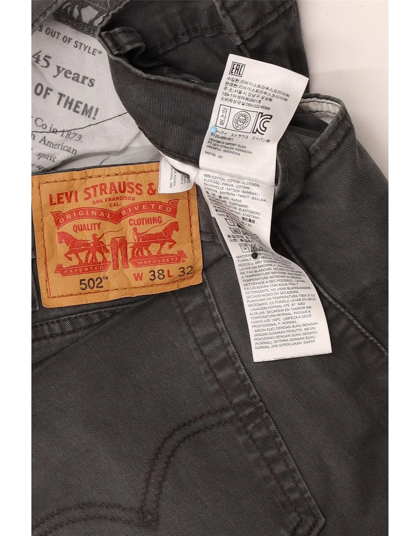 Levi's Mens 502 Tapered Jeans W38 L32 Grey Cotton - Image 3
