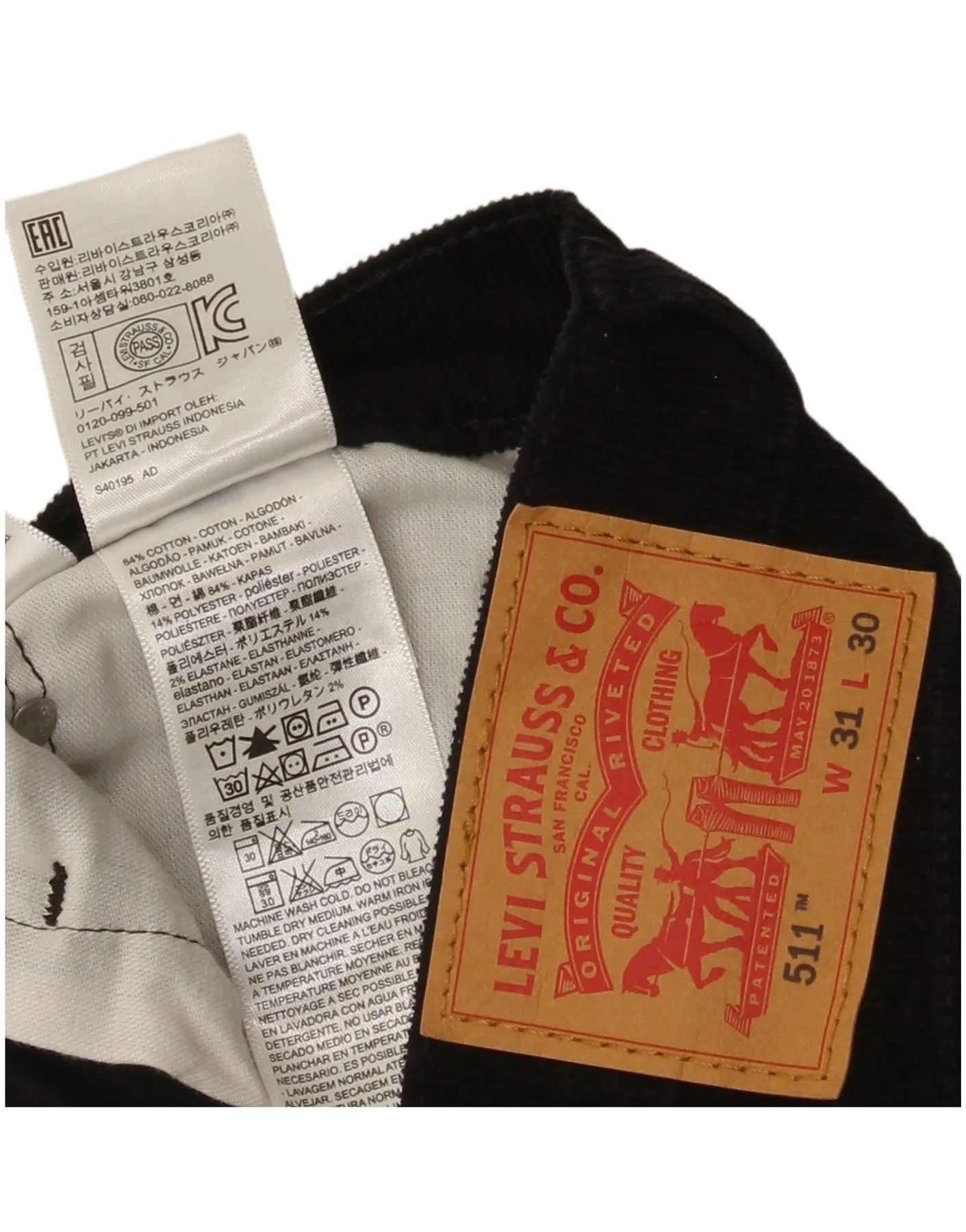 Levi's Mens 511 Slim Corduroy Trousers W31 L30 Black Cotton - Image 3