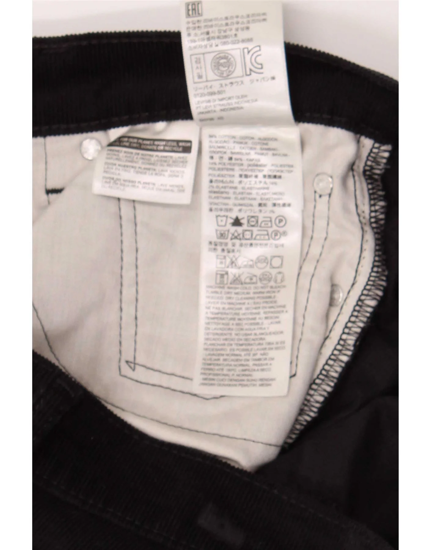Levi's Mens 511 Slim Fit Corduroy Trousers W32 L32 Black Cotton - Image 3
