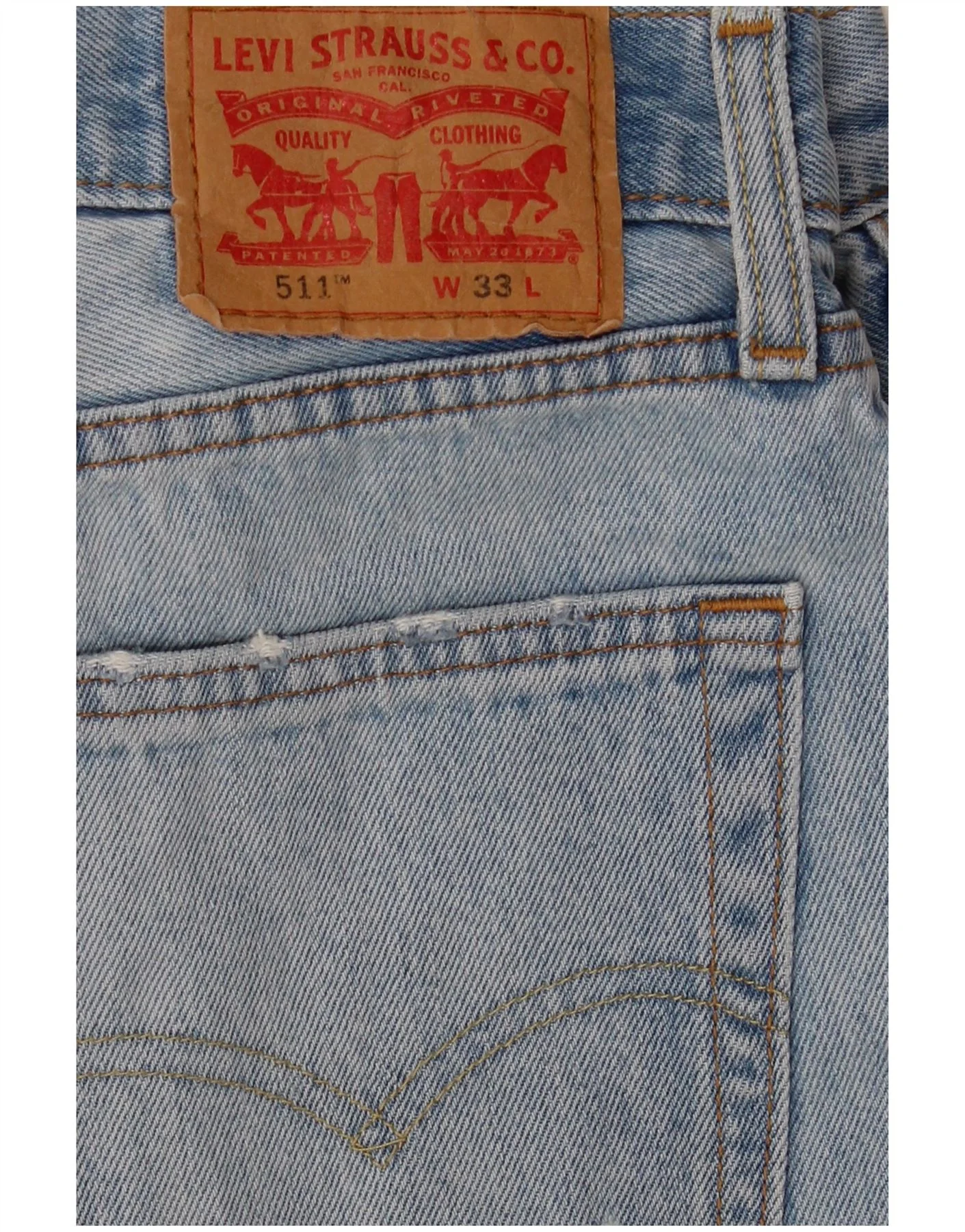 Levi's Mens 511 Slim Fit Distressed Denim Shorts W33 Medium Blue Cotton - Image 3