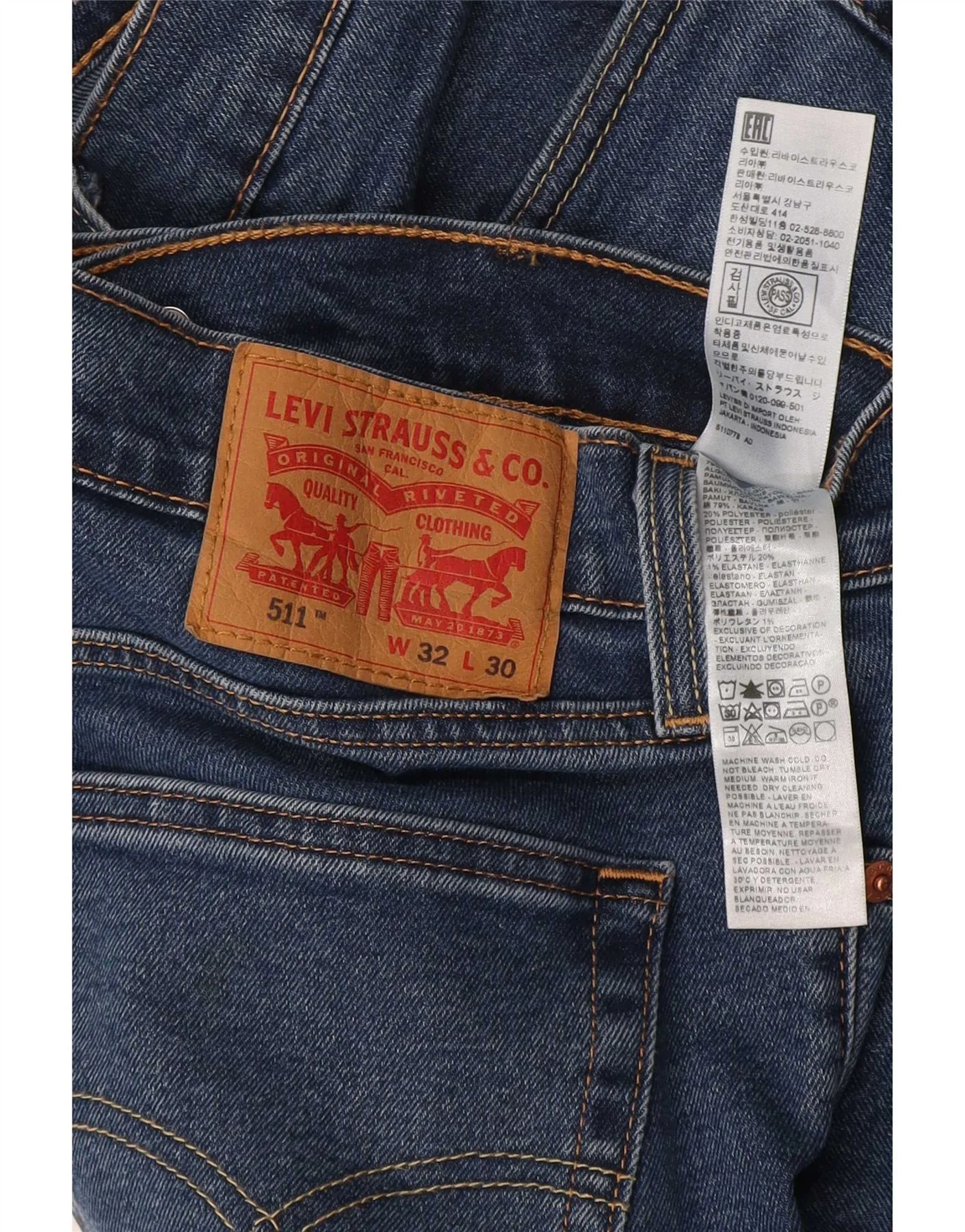 Levi's Mens 511 Slim Jeans W32 L30 Blue Cotton - Image 3