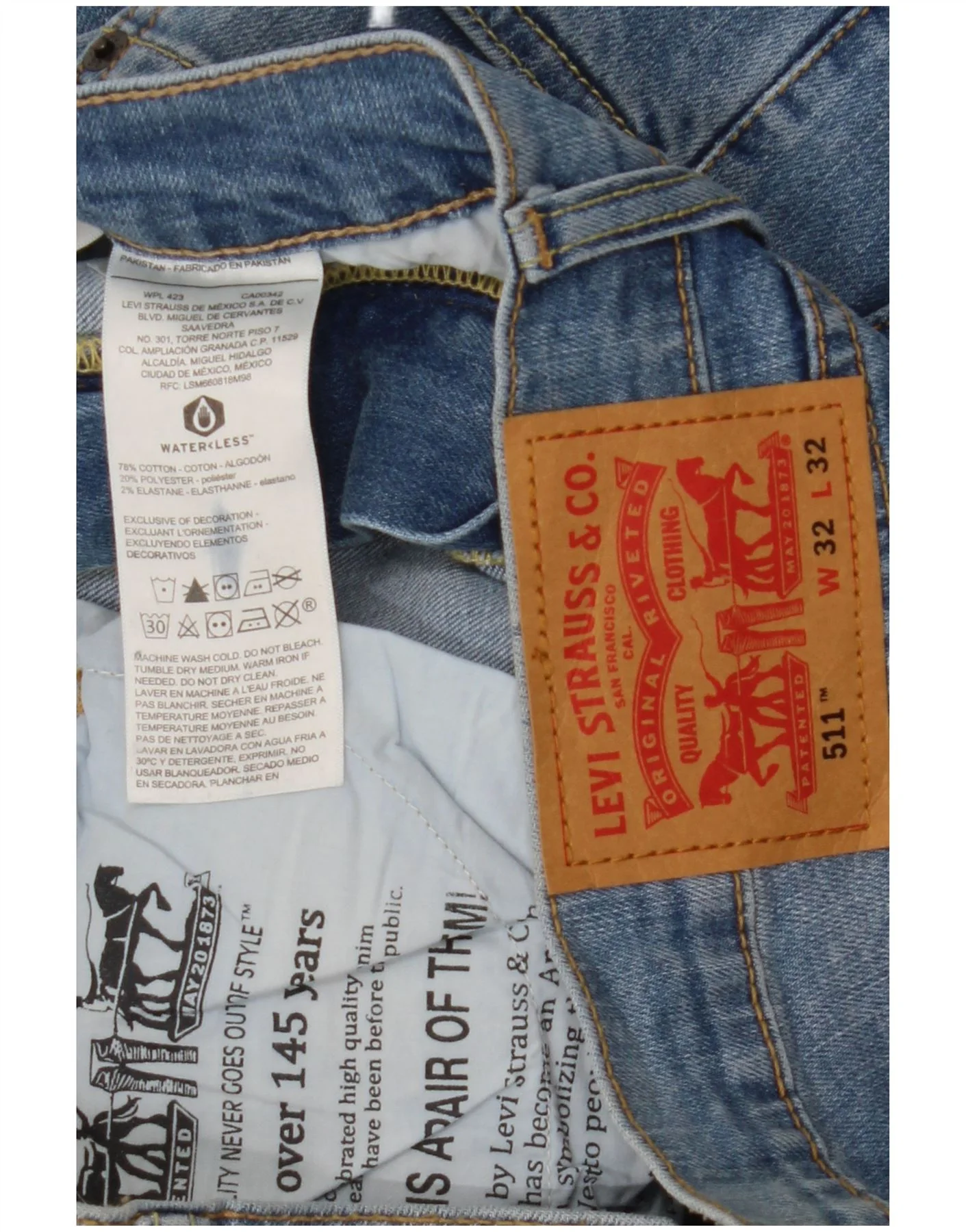 Levi's Mens 511 Slim Jeans W32 L32 Blue Cotton - Image 4
