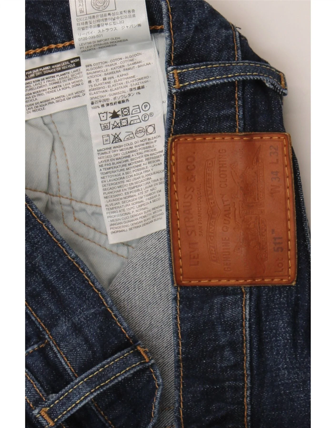 Levi's Mens 511 Slim Jeans W34 L32 Navy Blue Cotton - Image 3