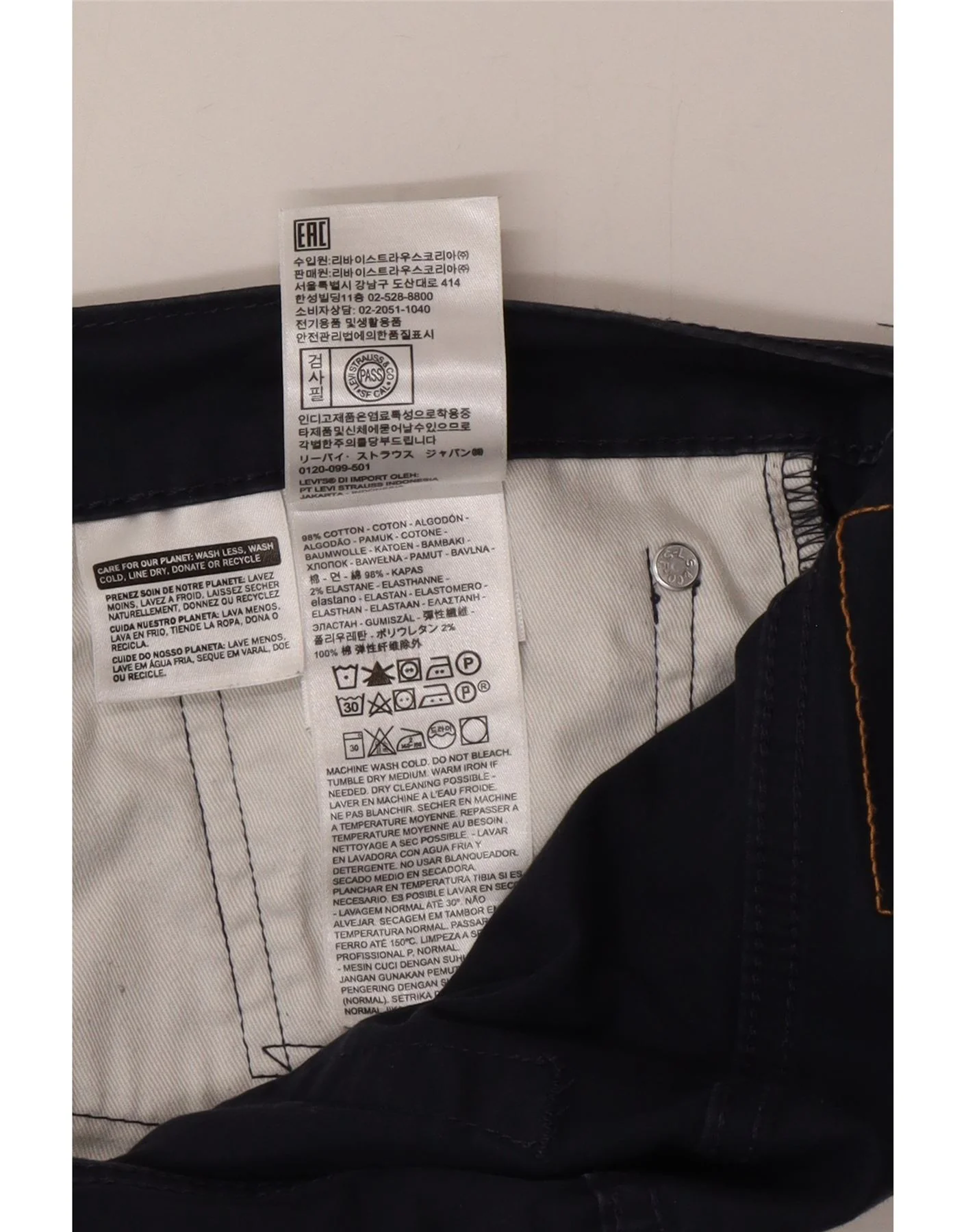 Levi's Mens 511 Straight Casual Trousers W34 L30 Navy Blue Cotton - Image 3
