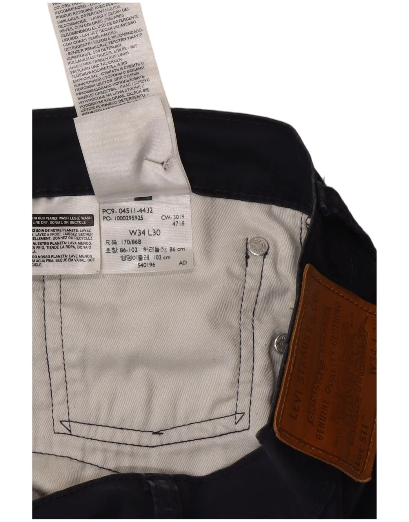 Levi's Mens 511 Straight Casual Trousers W34 L30 Navy Blue Cotton - Image 4