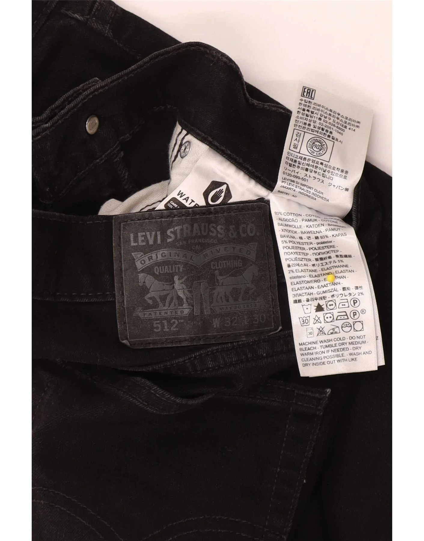 Levi's Mens 512 Slim Tapered Jeans W32 L30 Black Cotton - Image 3