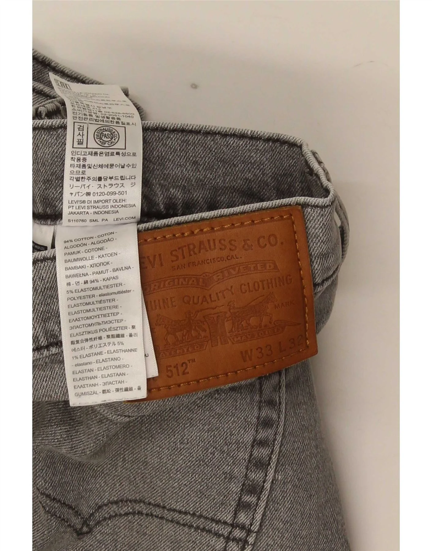Levi's Mens 512 Slim Tapered Jeans W33 L32 Grey Cotton - Image 3