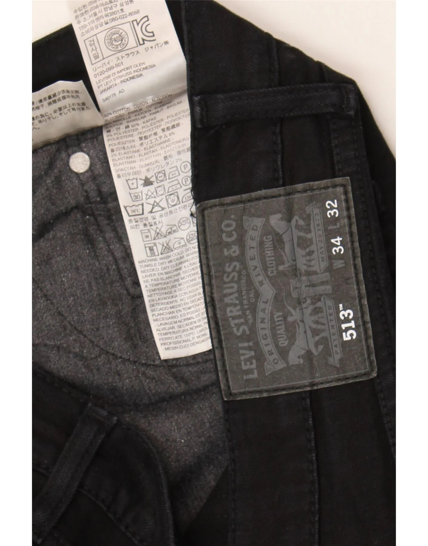 Levi's Mens 513 Slim Straight Jeans W34 L32 Black Cotton - Image 3