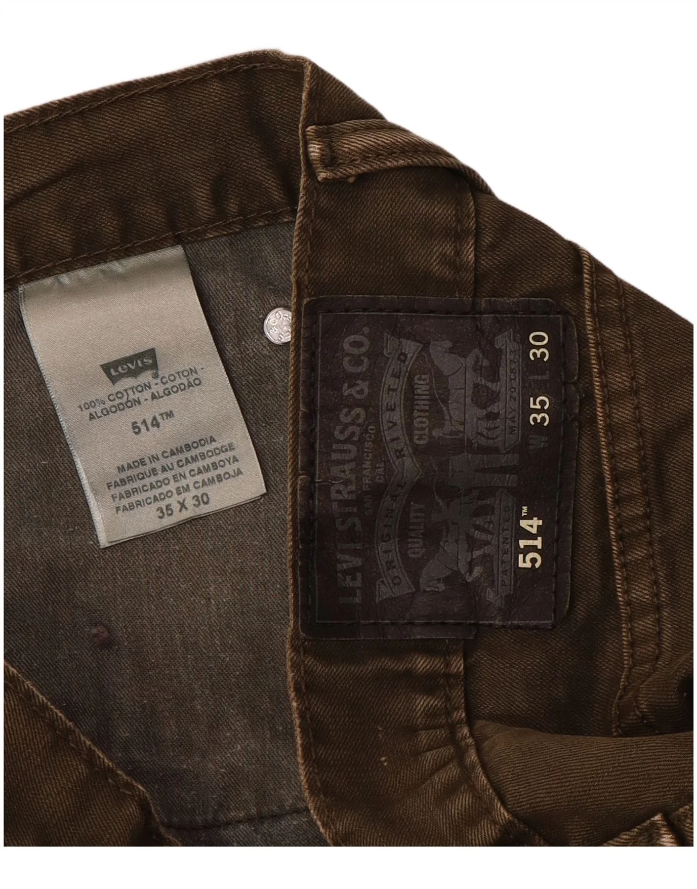 Levi's Mens 514 Straight Casual Trousers W35 L30 Brown Cotton - Image 3