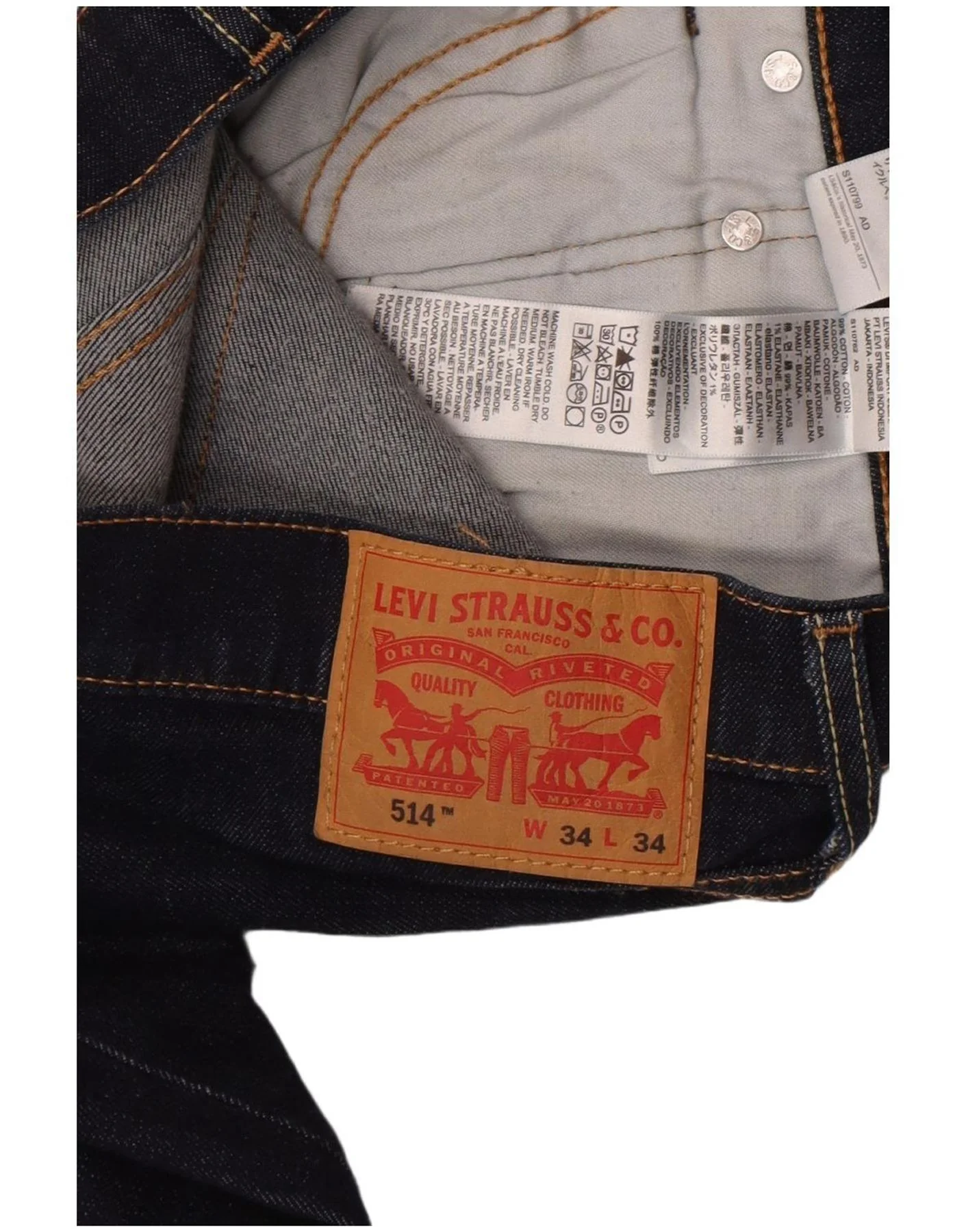 Levi's Mens 514 Straight Jeans W34 L34 Navy Blue Cotton - Image 4