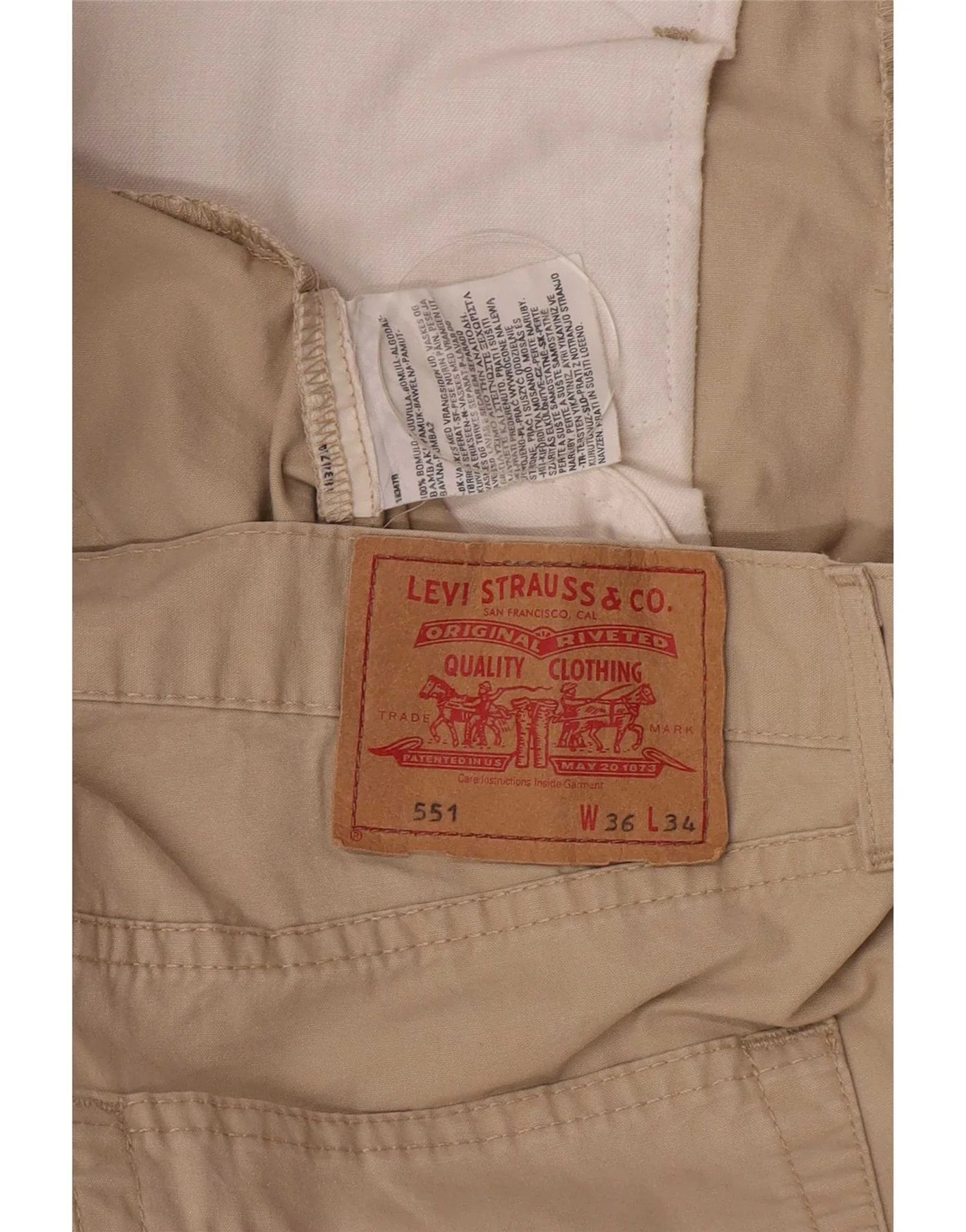 Levi's Mens 551 Straight Casual Trousers W36 L28 Beige Cotton - Image 4