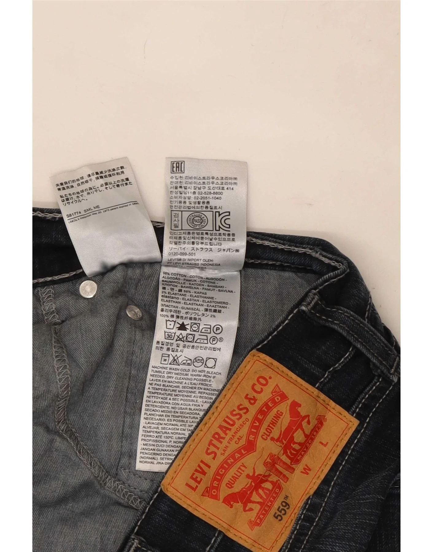 Levi's Mens 559 Relaxed Fit Straight Jeans W44 L28 Navy Blue Cotton - Image 3