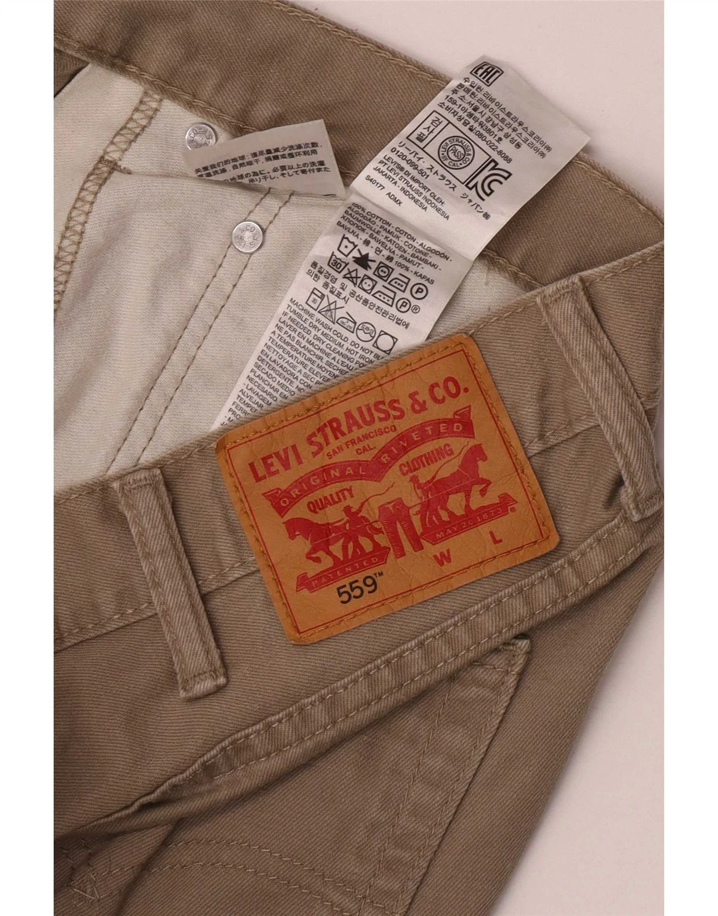 Levi's Mens 559 Straight Casual Trousers W46 L31 Khaki Cotton - Image 3
