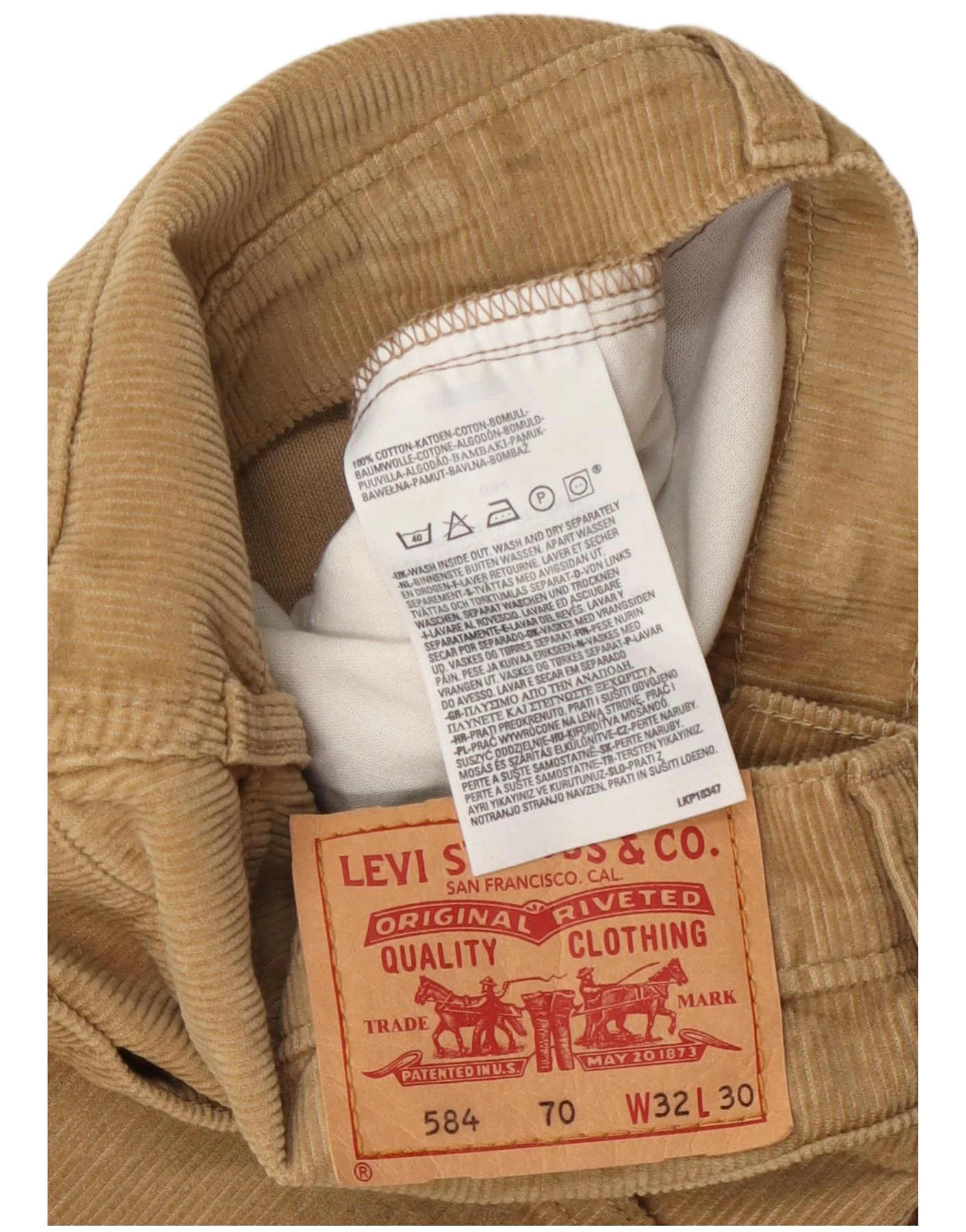 Levi's Mens 584 Bootcut Corduroy Trousers W32 L30 Beige Cotton - Image 3