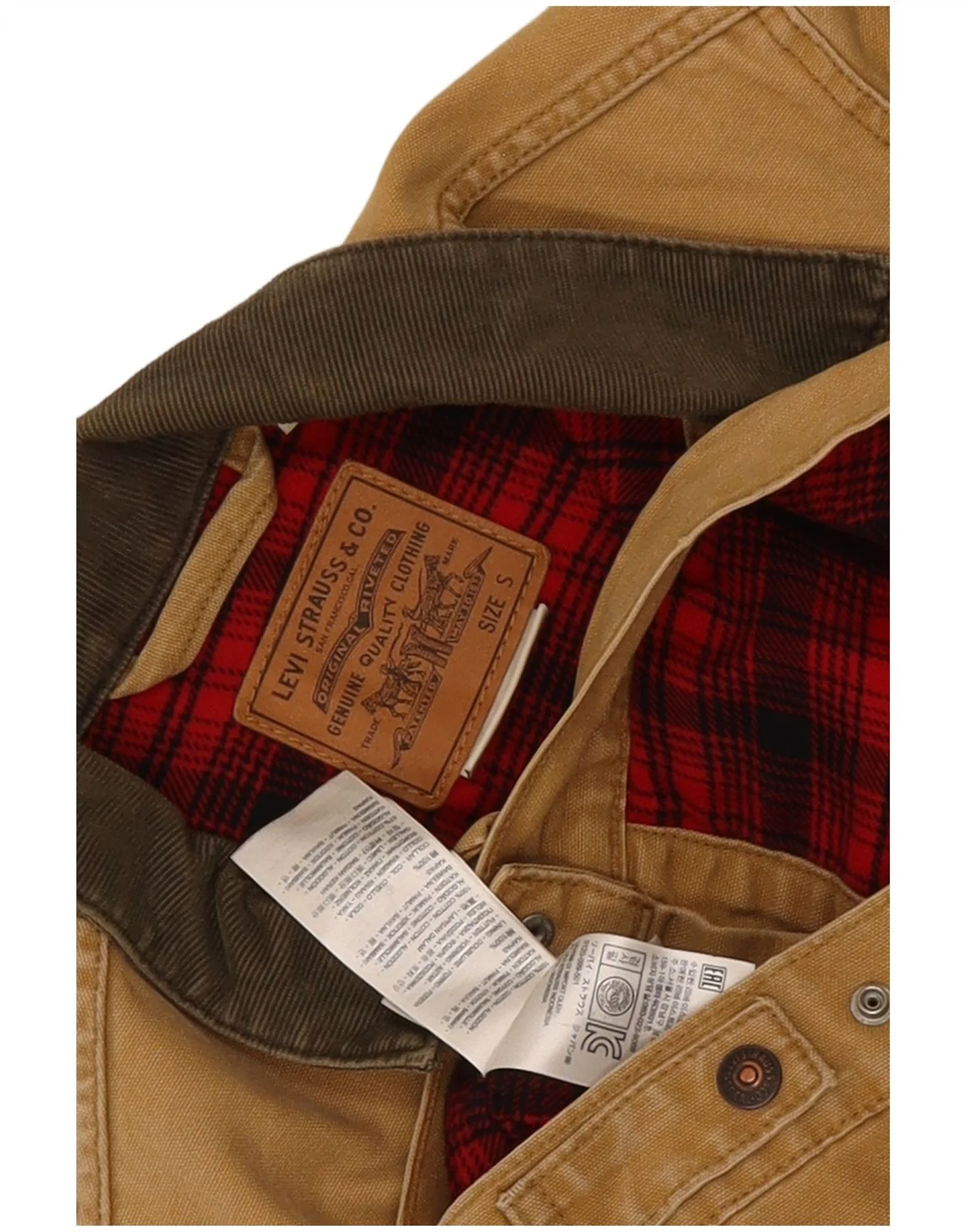 Levi's Mens Bomber Jacket UK 36 Small Beige Colourblock Cotton - Image 3