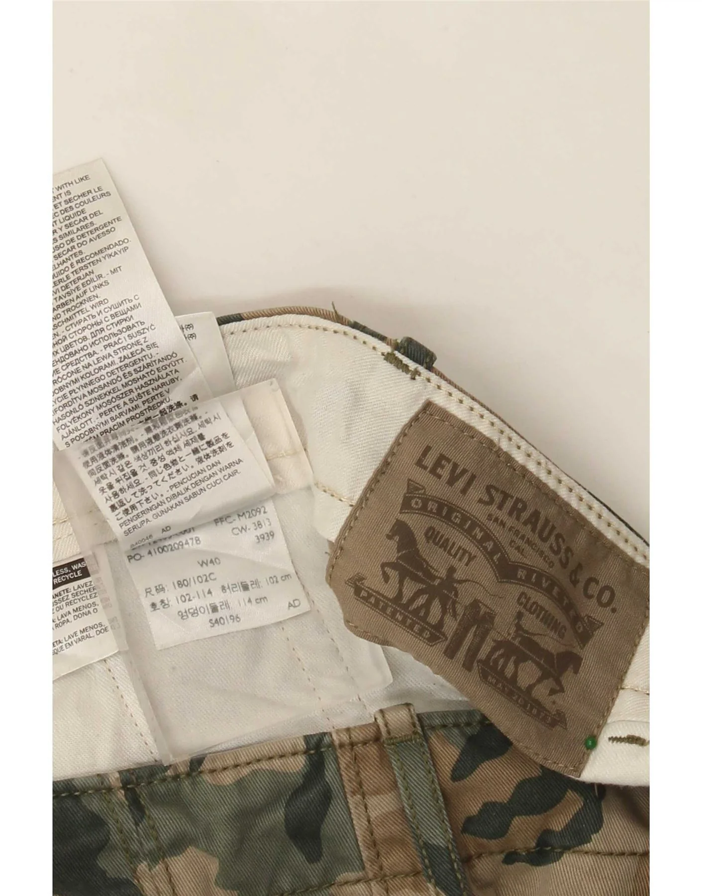 Levi's Mens Cargo Shorts W40 XL Khaki Camouflage Cotton - Image 5