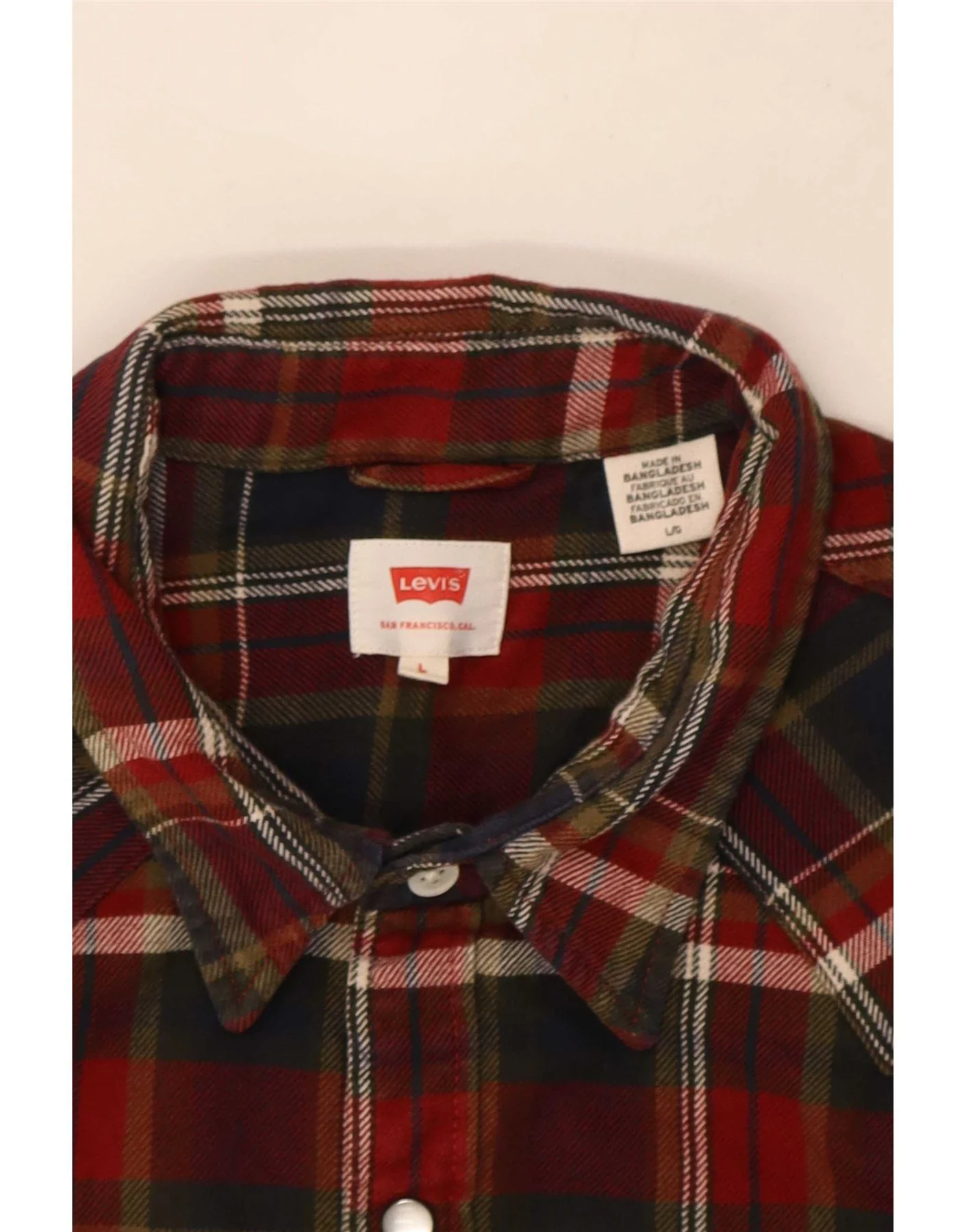 Levi's Mens Flannel Shirt Large Red Check - Image 3