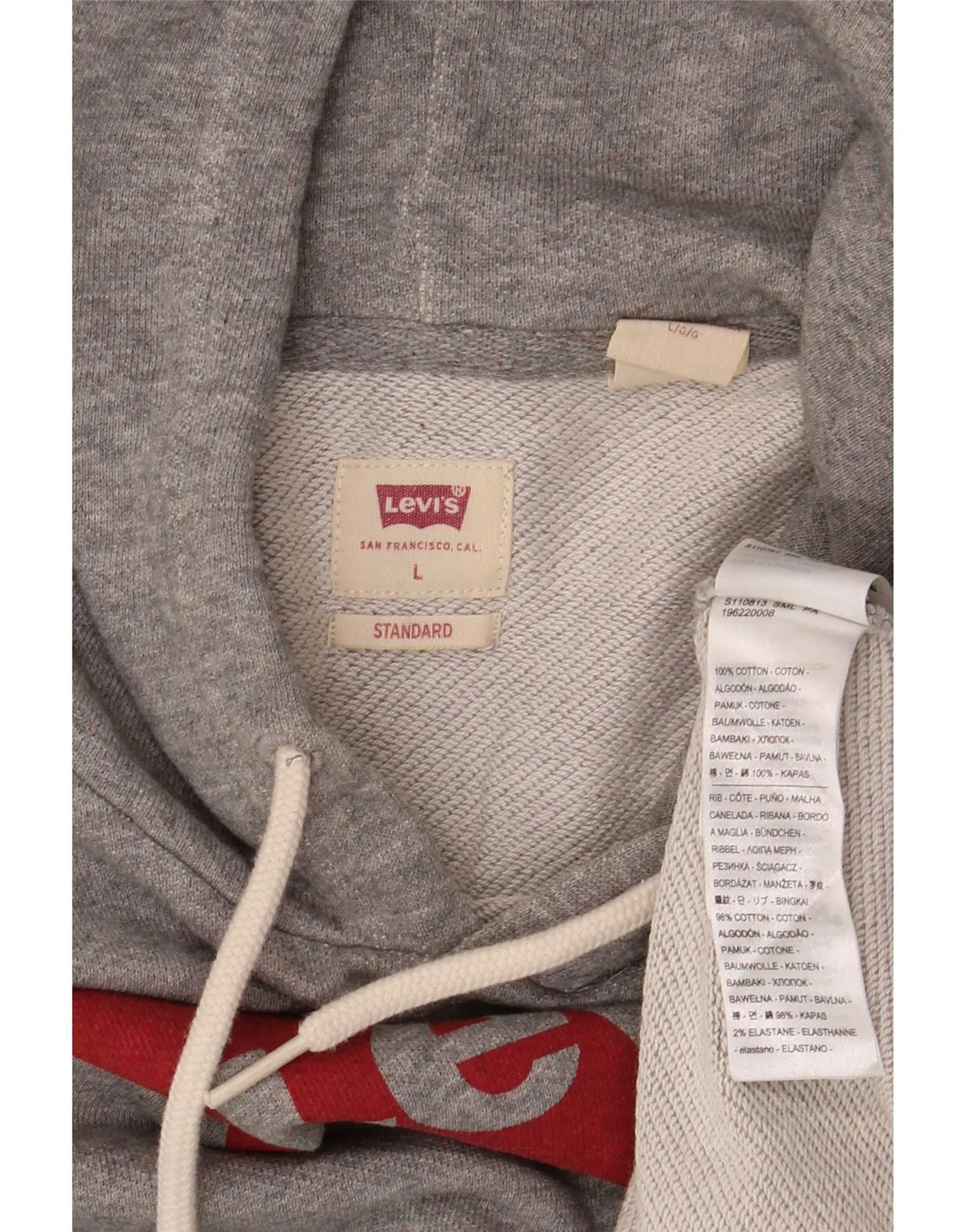 Levi's Mens Graphic Hoodie Jumper Large Grey Cotton - Image 3