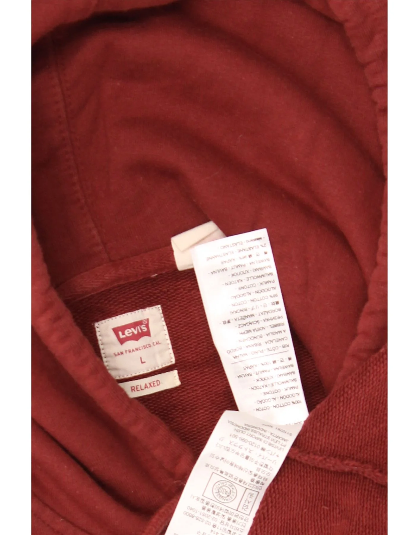 Levi's Mens Graphic Hoodie Jumper Large Maroon Cotton - Image 3