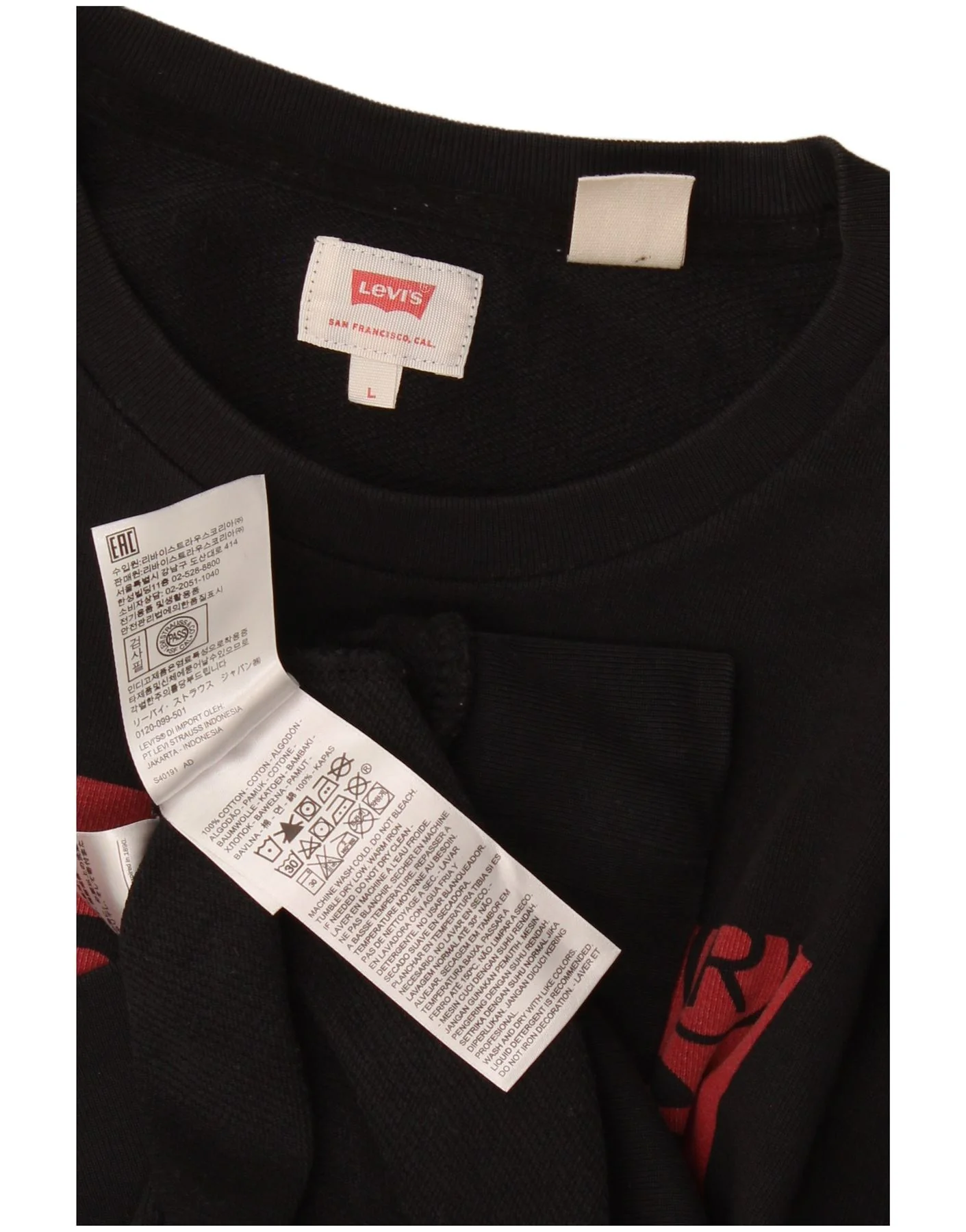 Levi's Mens Graphic Sweatshirt Jumper Large Black Cotton - Image 3