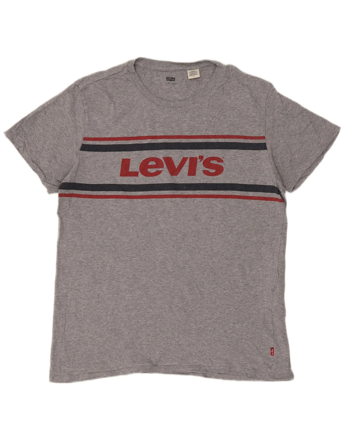 Levi's Mens Graphic T-Shirt Top Large Grey Striped Cotton