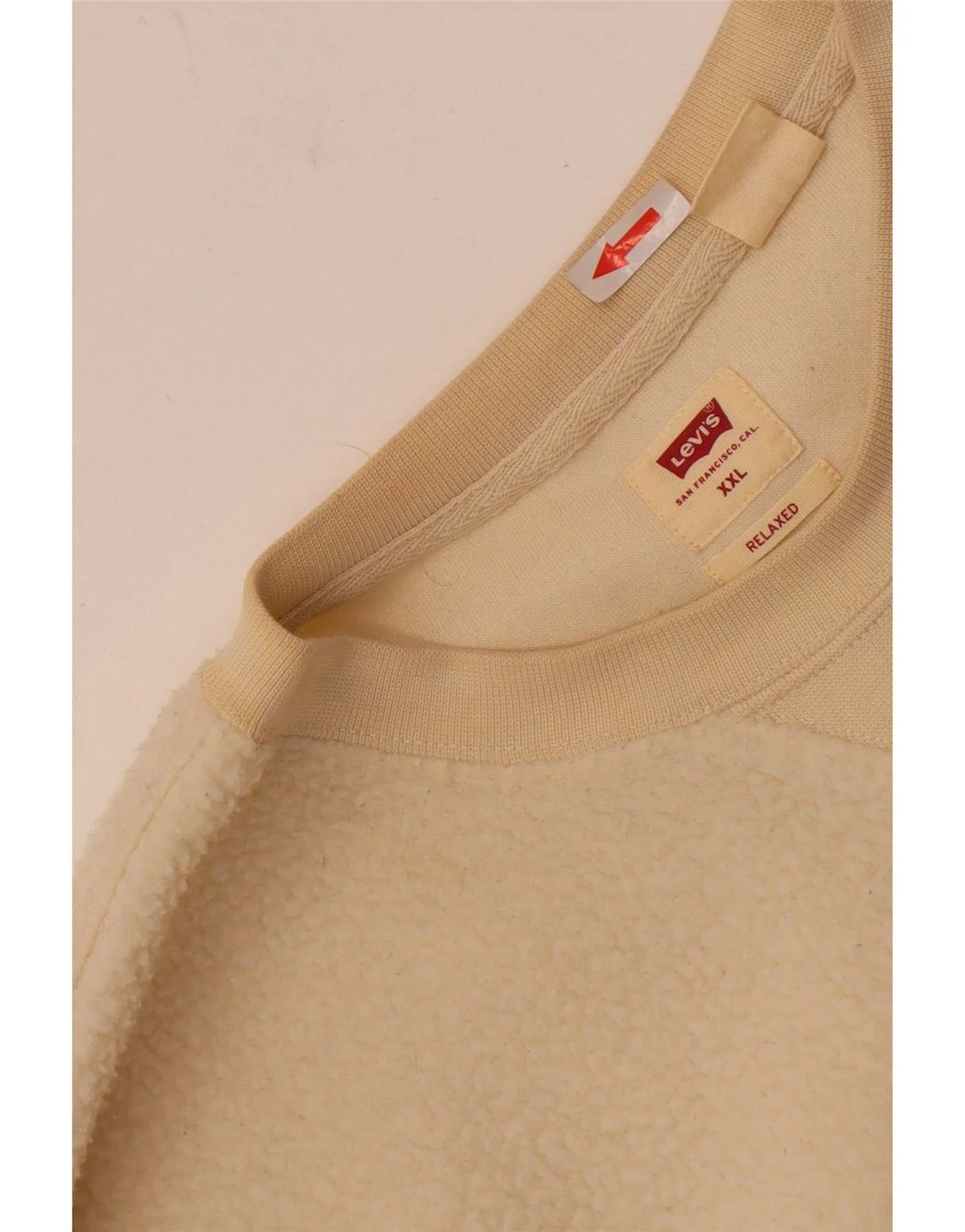 Levi's Mens Relaxed Fit Fleece Jumper 2XL Off White Striped Polyester - Image 3