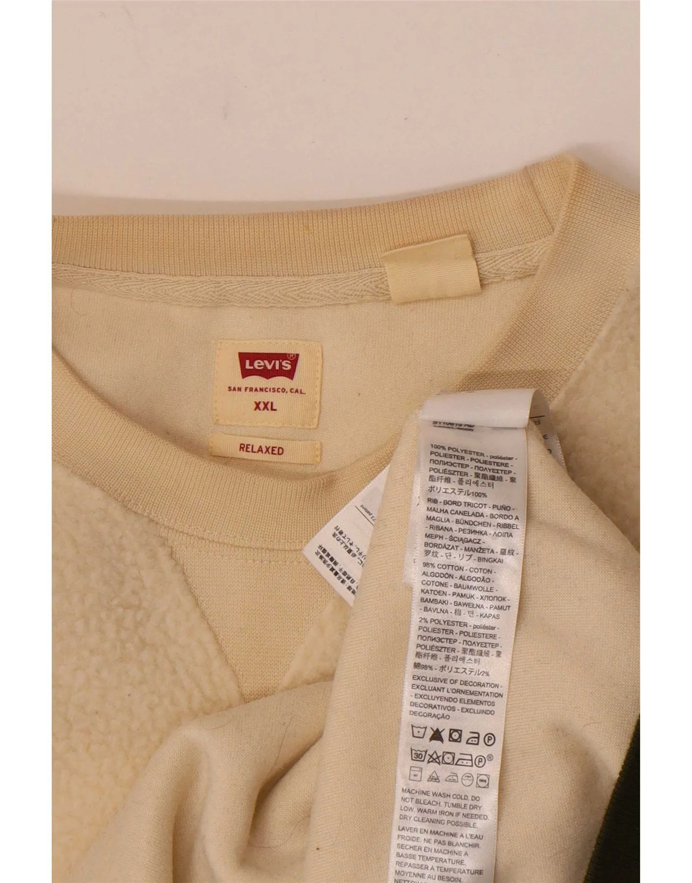 Levi's Mens Relaxed Fit Fleece Jumper 2XL Off White Striped Polyester - Image 4