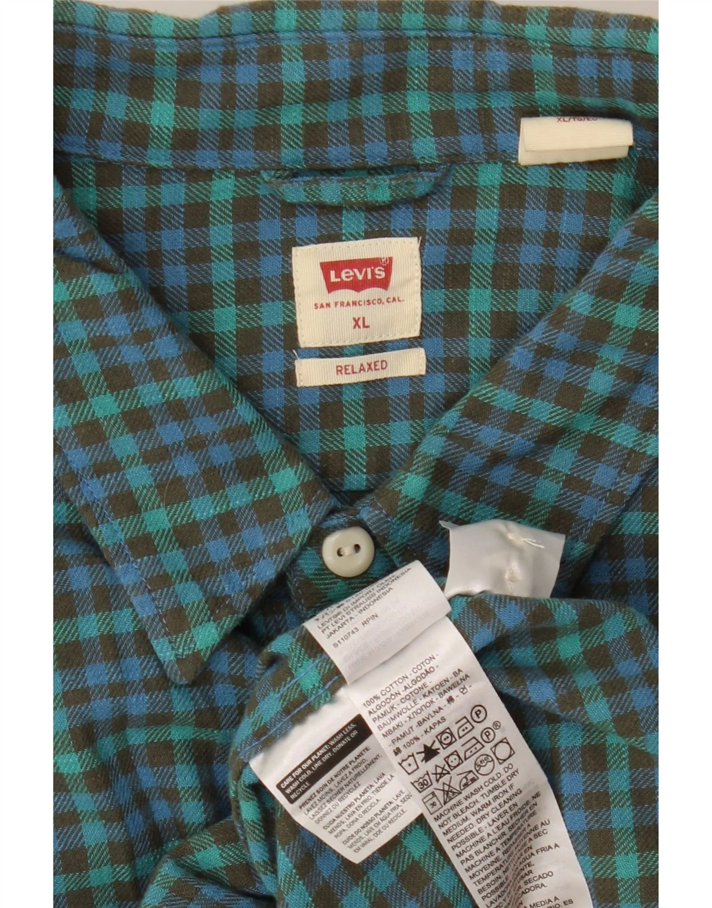 Levi's Mens Relaxed Flannel Shirt XL Green Gingham Cotton - Image 3