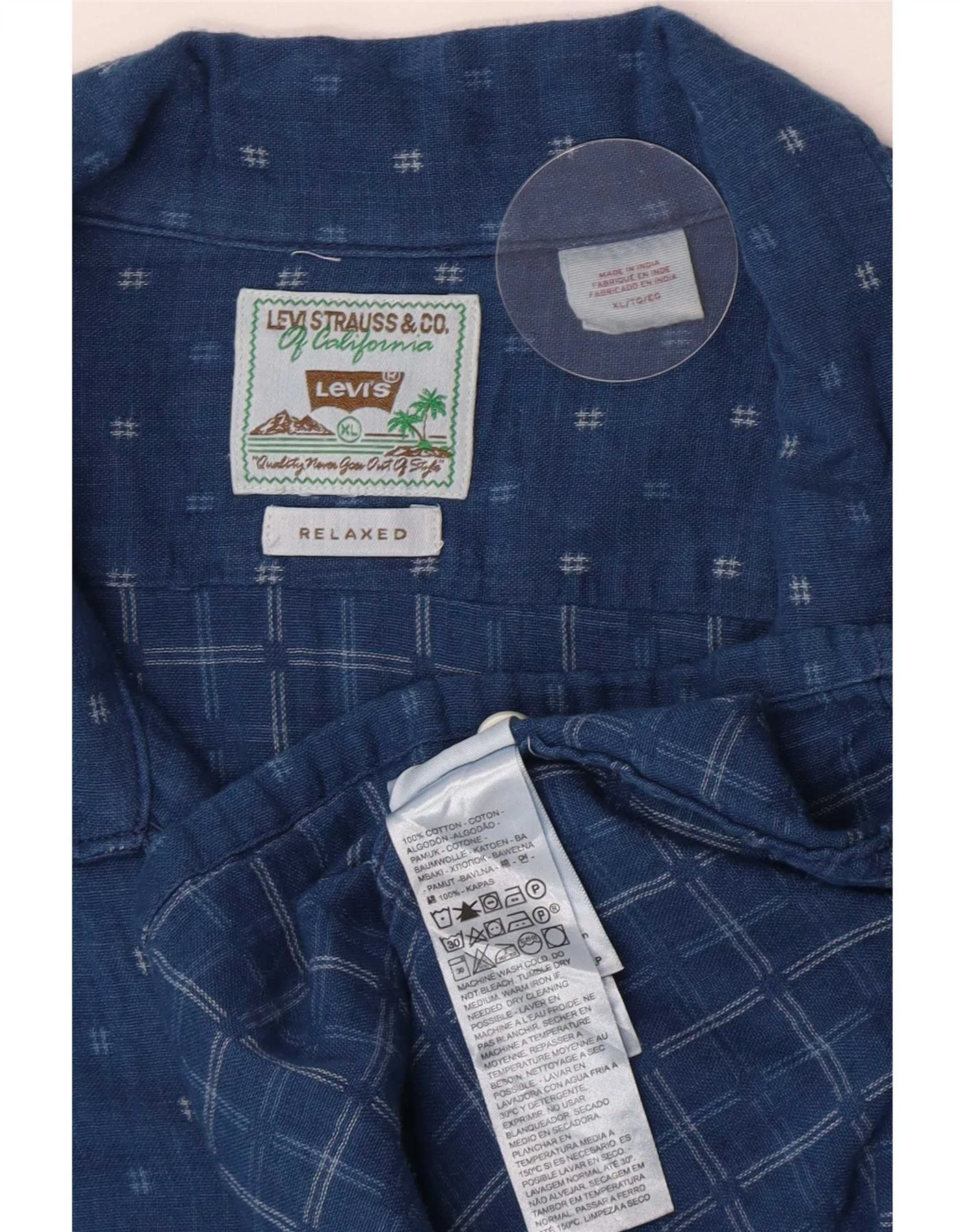 Levi's Mens Relaxed Short Sleeve Shirt XL Blue Spotted Cotton - Image 3