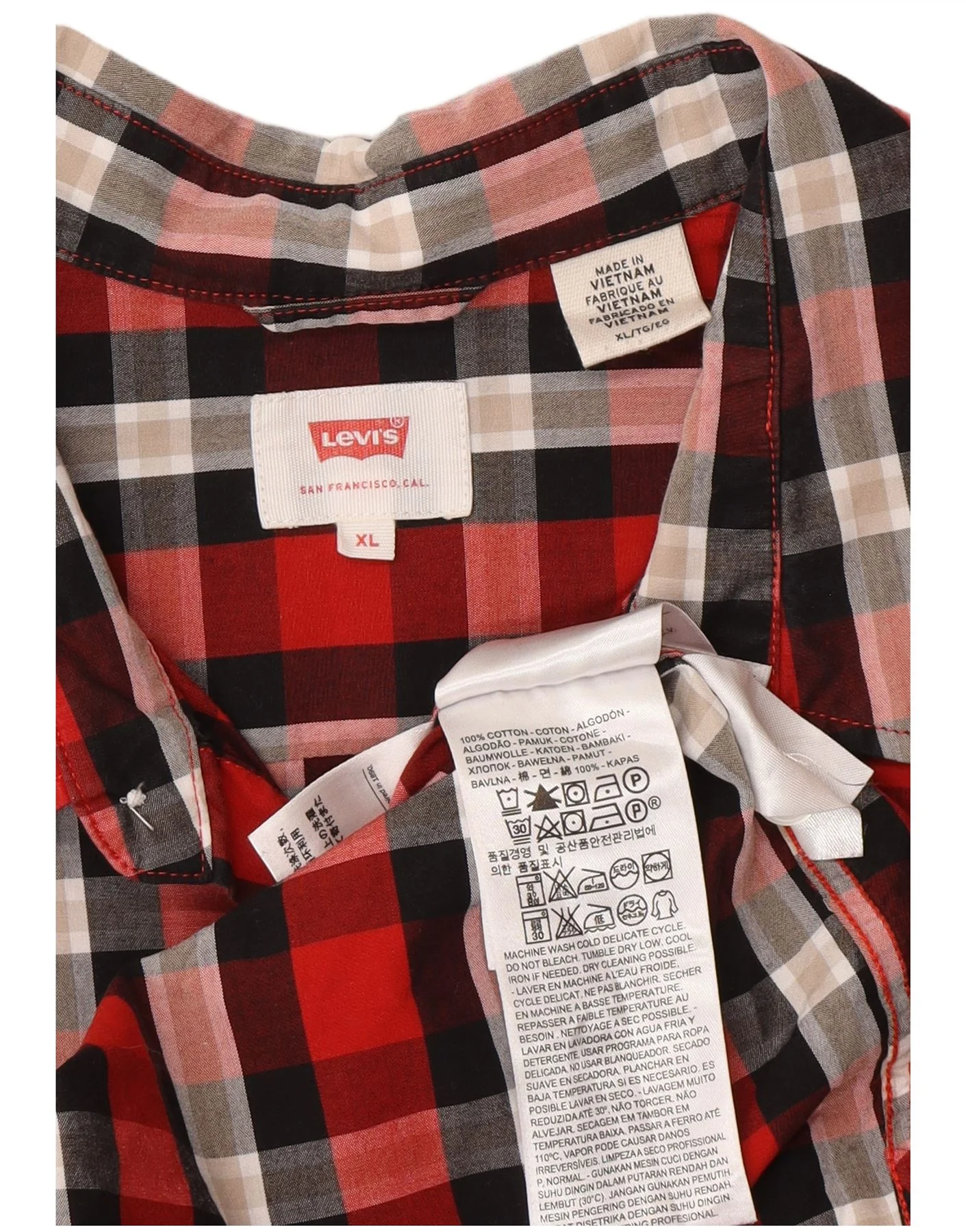 Levi's Mens Shirt XL Red Check Cotton - Image 3