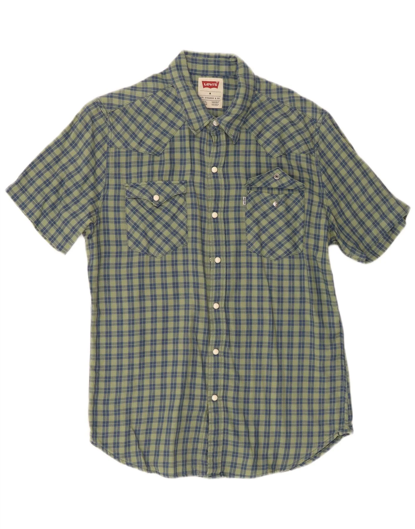 Levi's Mens Short Sleeve Shirt Medium Green Check Cotton