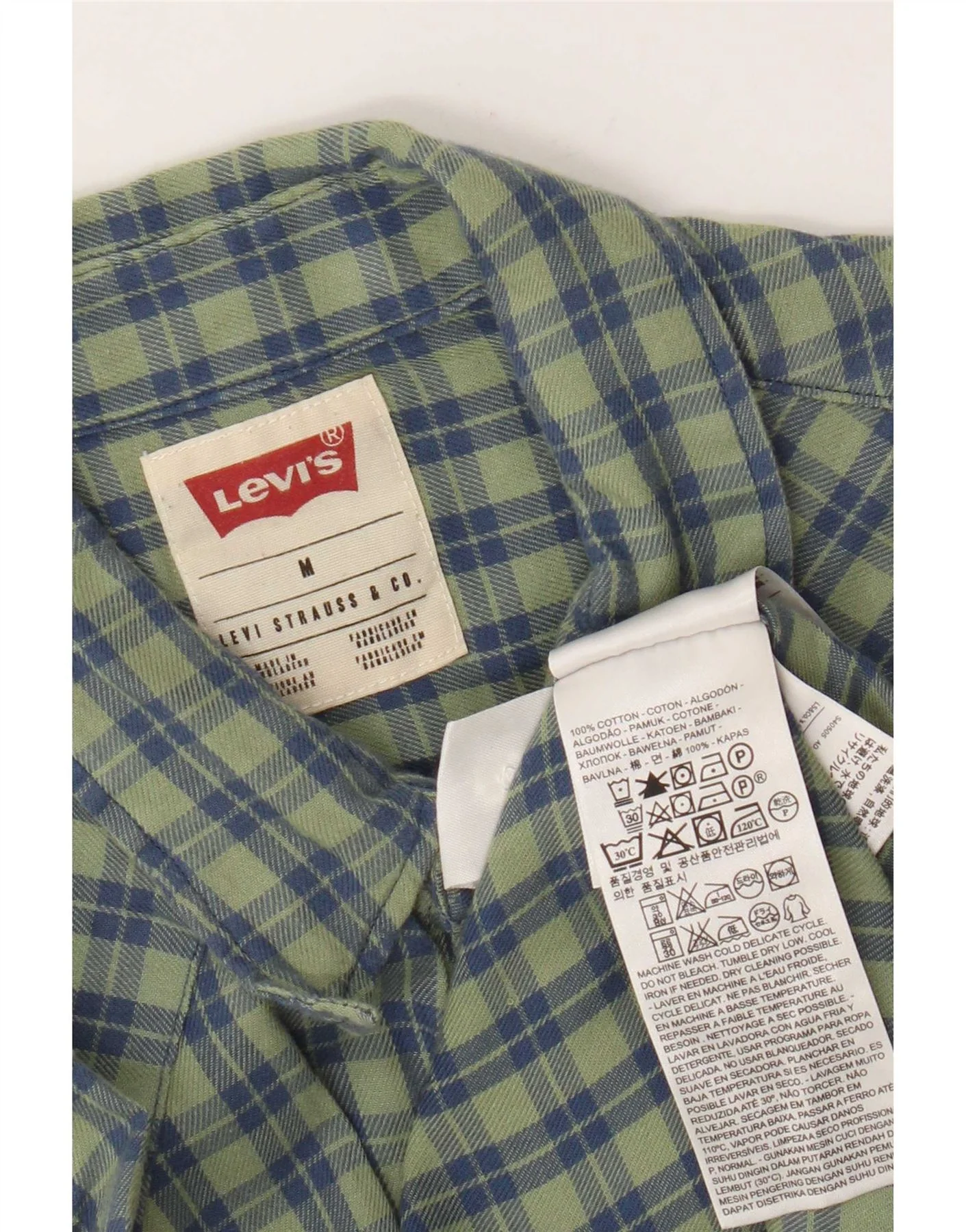 Levi's Mens Short Sleeve Shirt Medium Green Check Cotton - Image 3