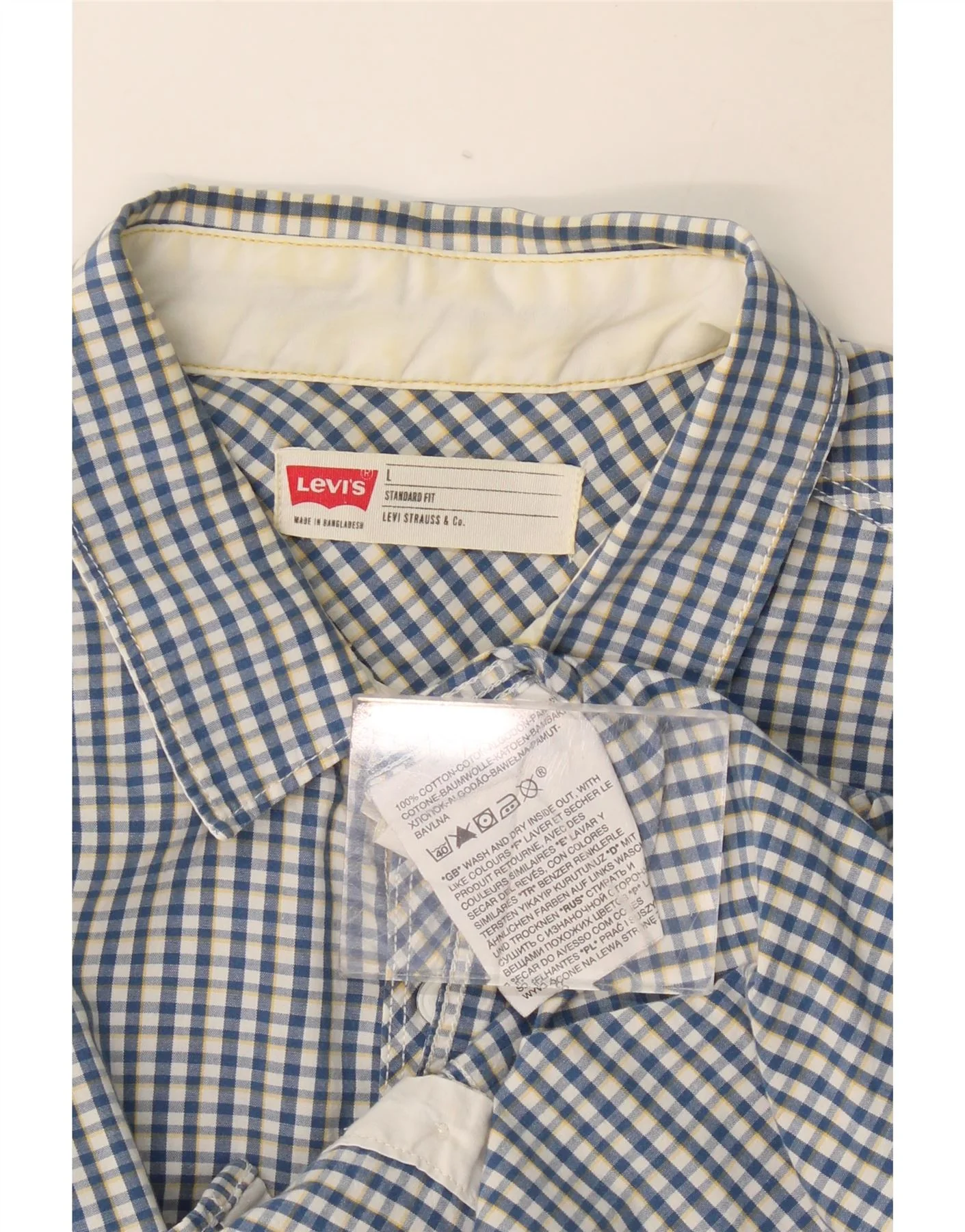 Levi's Mens Short Sleeve Standard Fit Shirt Large Blue Gingham Cotton - Image 3