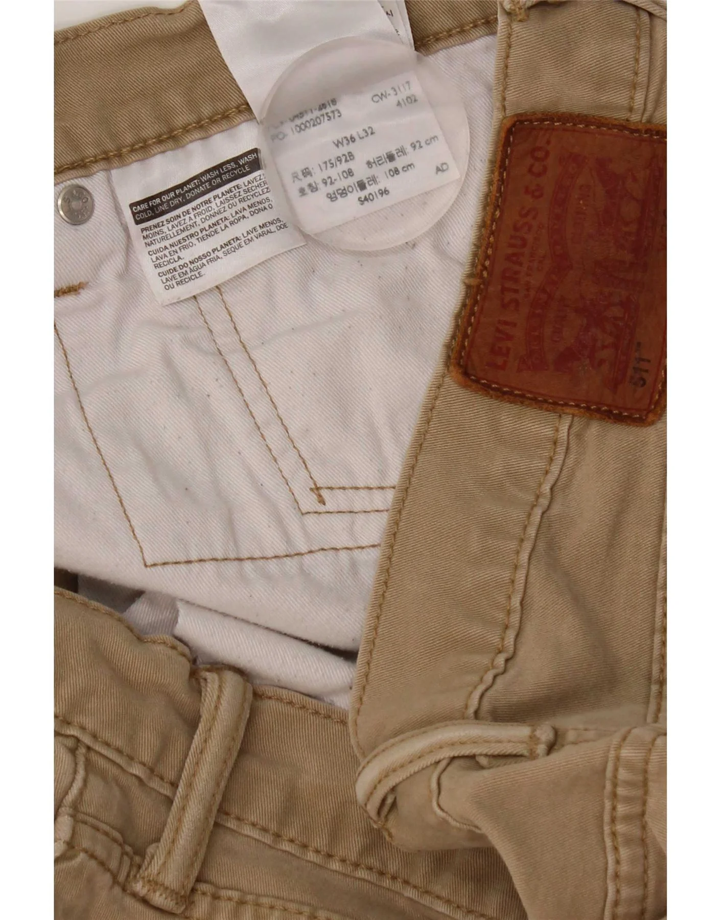 Levi's Mens Slim Casual Trousers W36 L32 Beige Cotton - Image 5