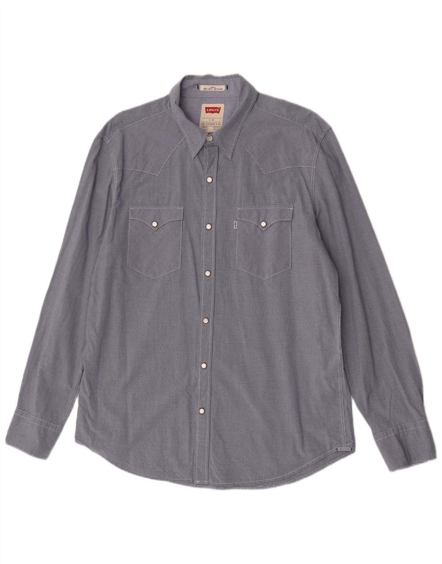 Levi's Mens Slim Fit Shirt Large Navy Blue Gingham Cotton