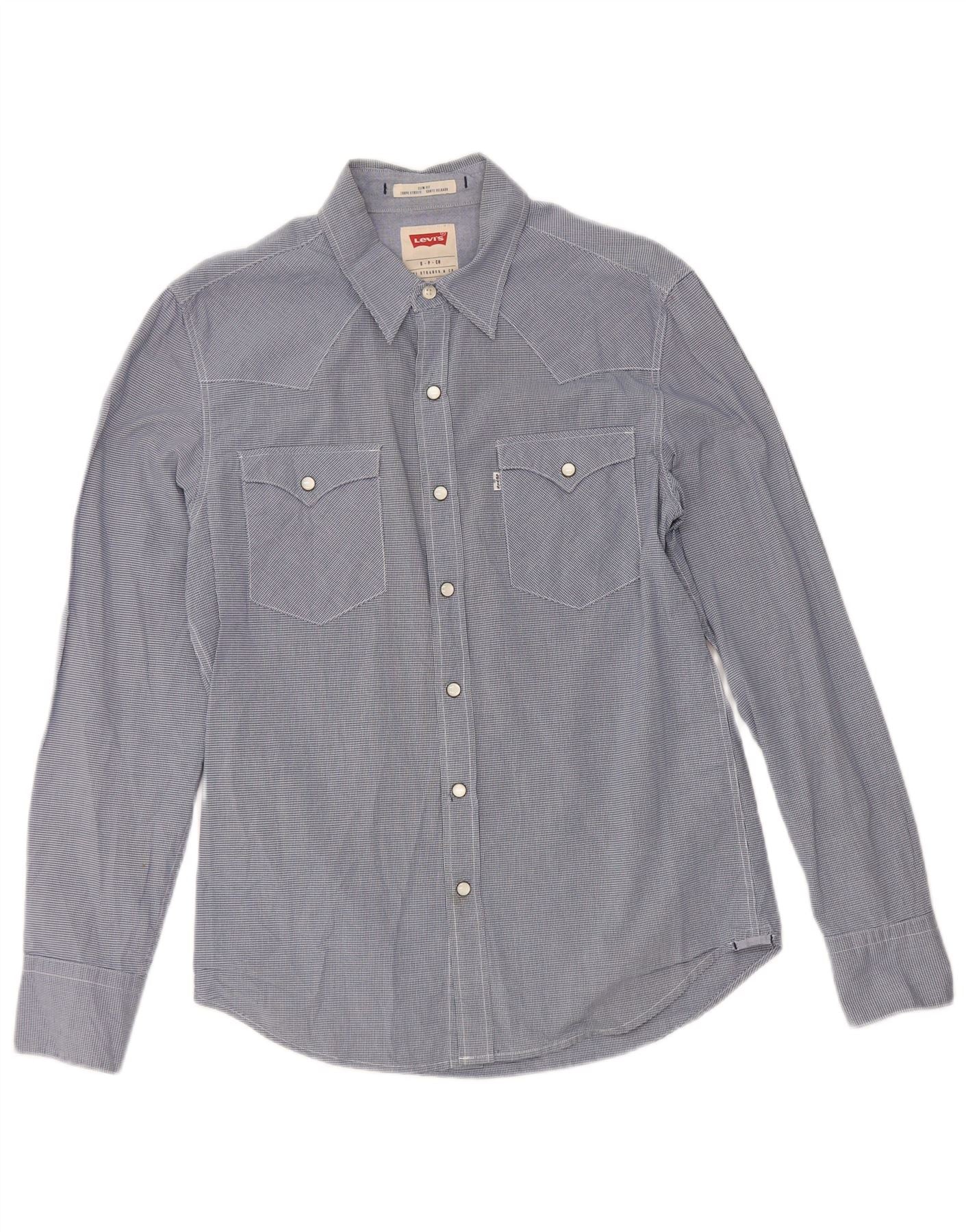 Levi's Mens Slim Fit Shirt Small Navy Blue Gingham Cotton