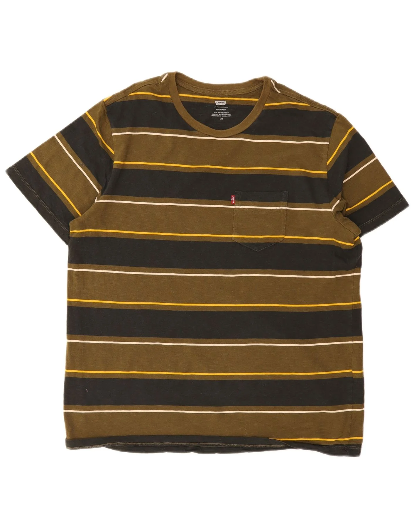 Levi's Mens Standard Fit T-Shirt Top Large Khaki Striped Cotton