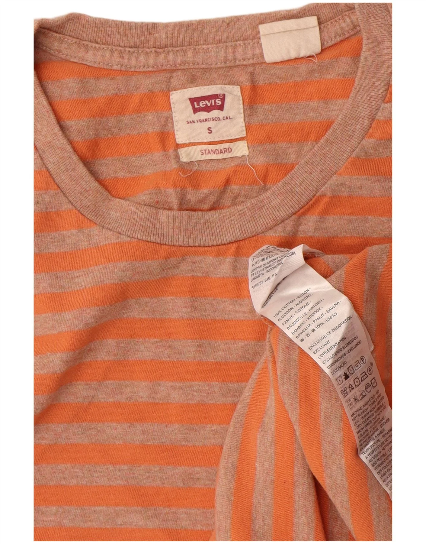 Levi's Mens Standard Fit T-Shirt Top Small Orange Striped Cotton - Image 3