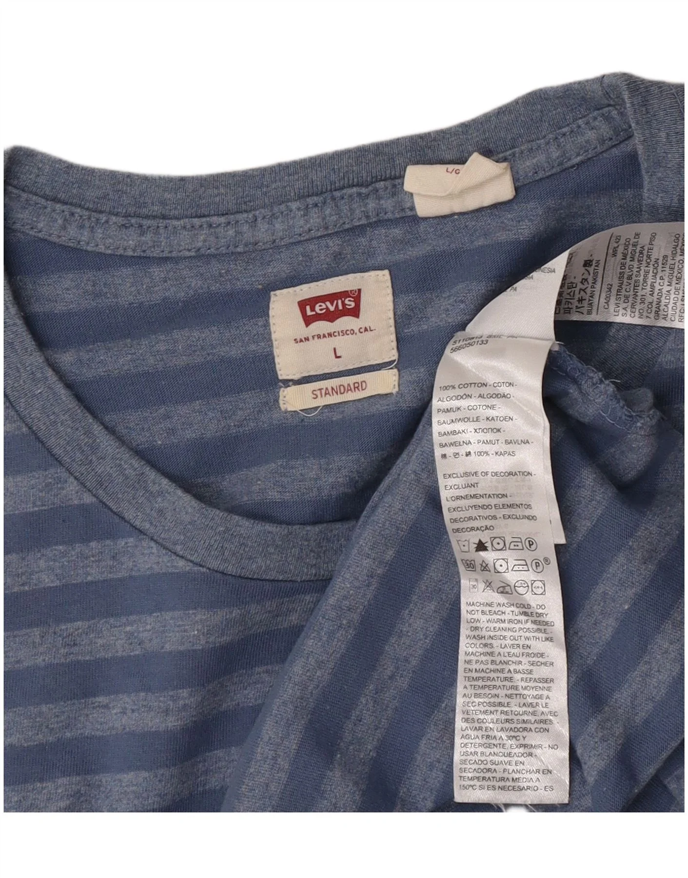 Levi's Mens Standard T-Shirt Top Large Blue Striped Cotton - Image 3
