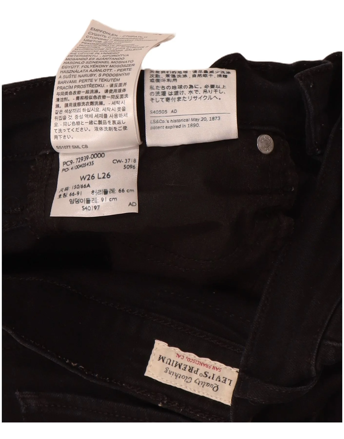 Levi's Mens Straight Jeans W26 L26 Black Cotton - Image 3