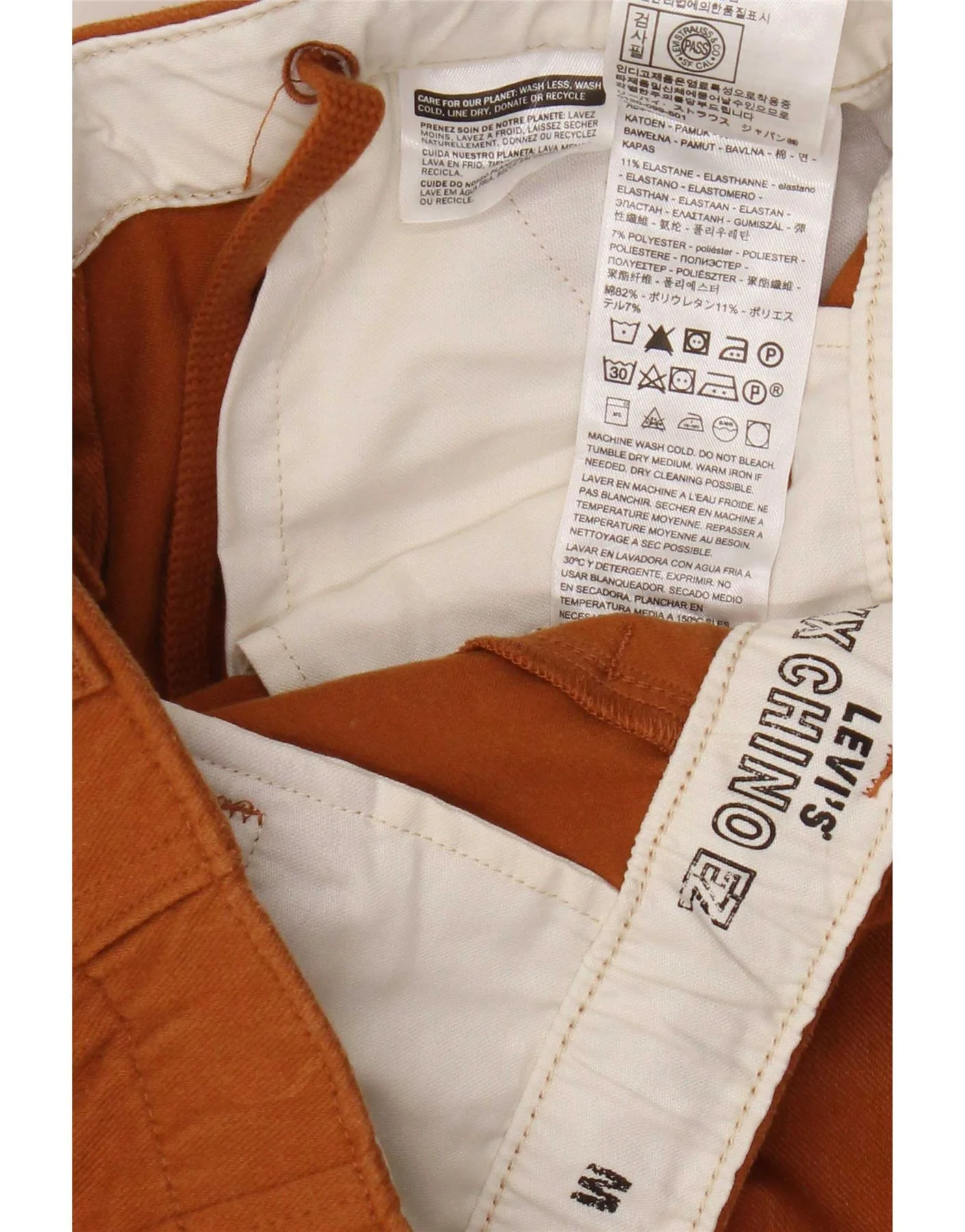 Levi's Mens Tapered Chino Trousers Medium W32 L31 Orange Cotton - Image 3