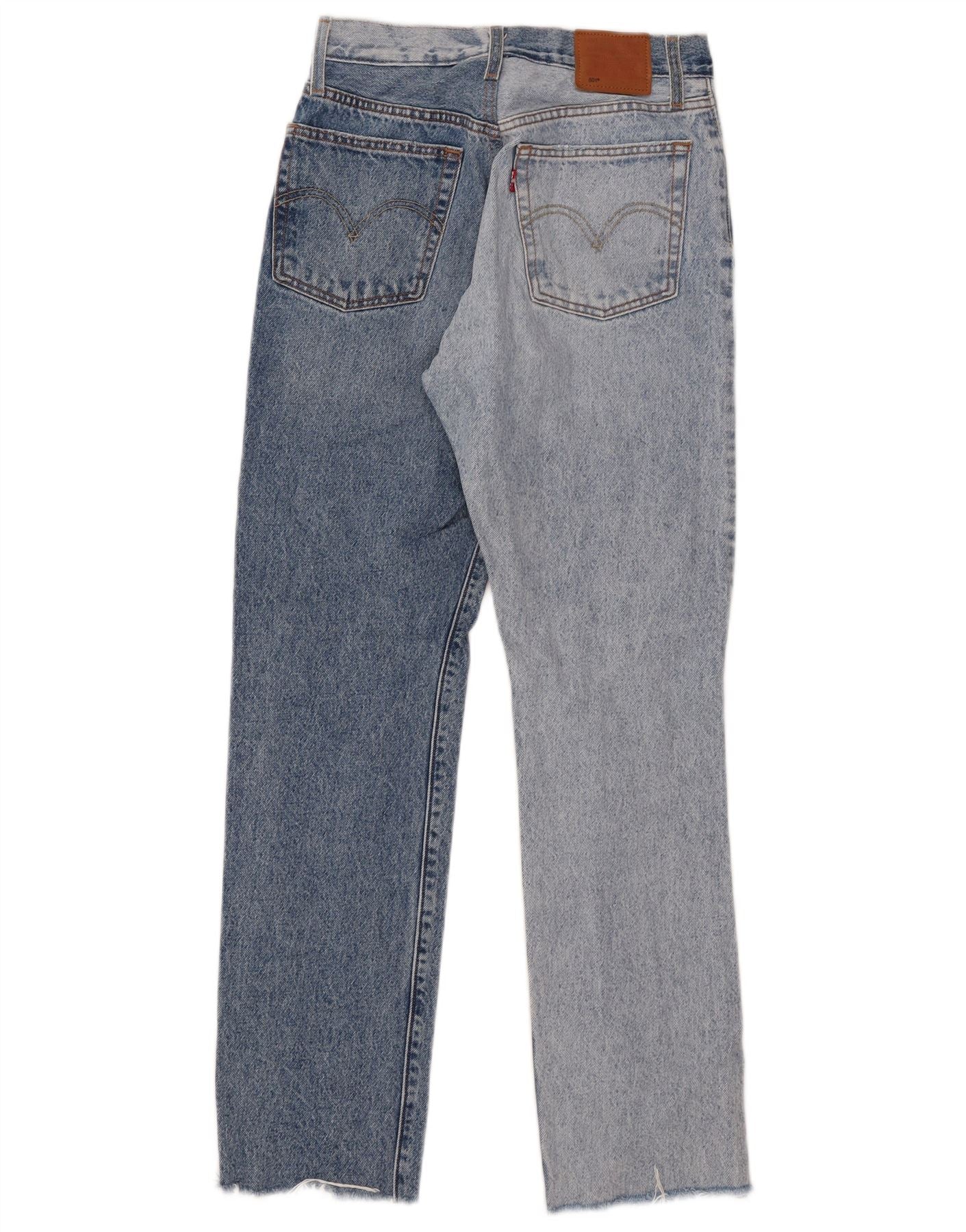 Levi's Womens 501 Distressed Straight Jeans W27 L30 Blue Colourblock Cotton - Image 2