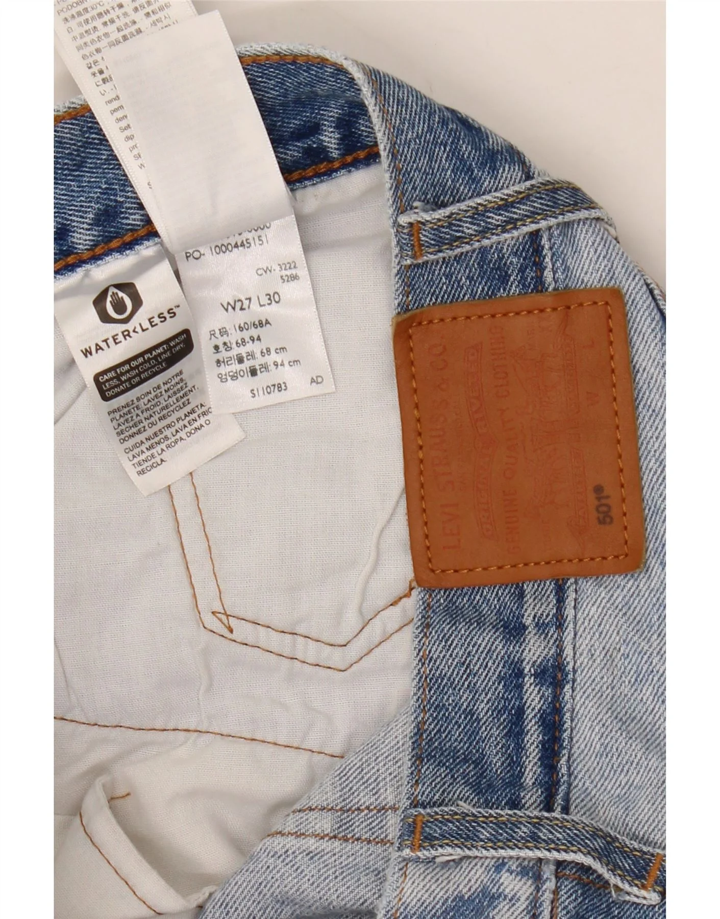 Levi's Womens 501 Distressed Straight Jeans W27 L30 Blue Colourblock Cotton - Image 4