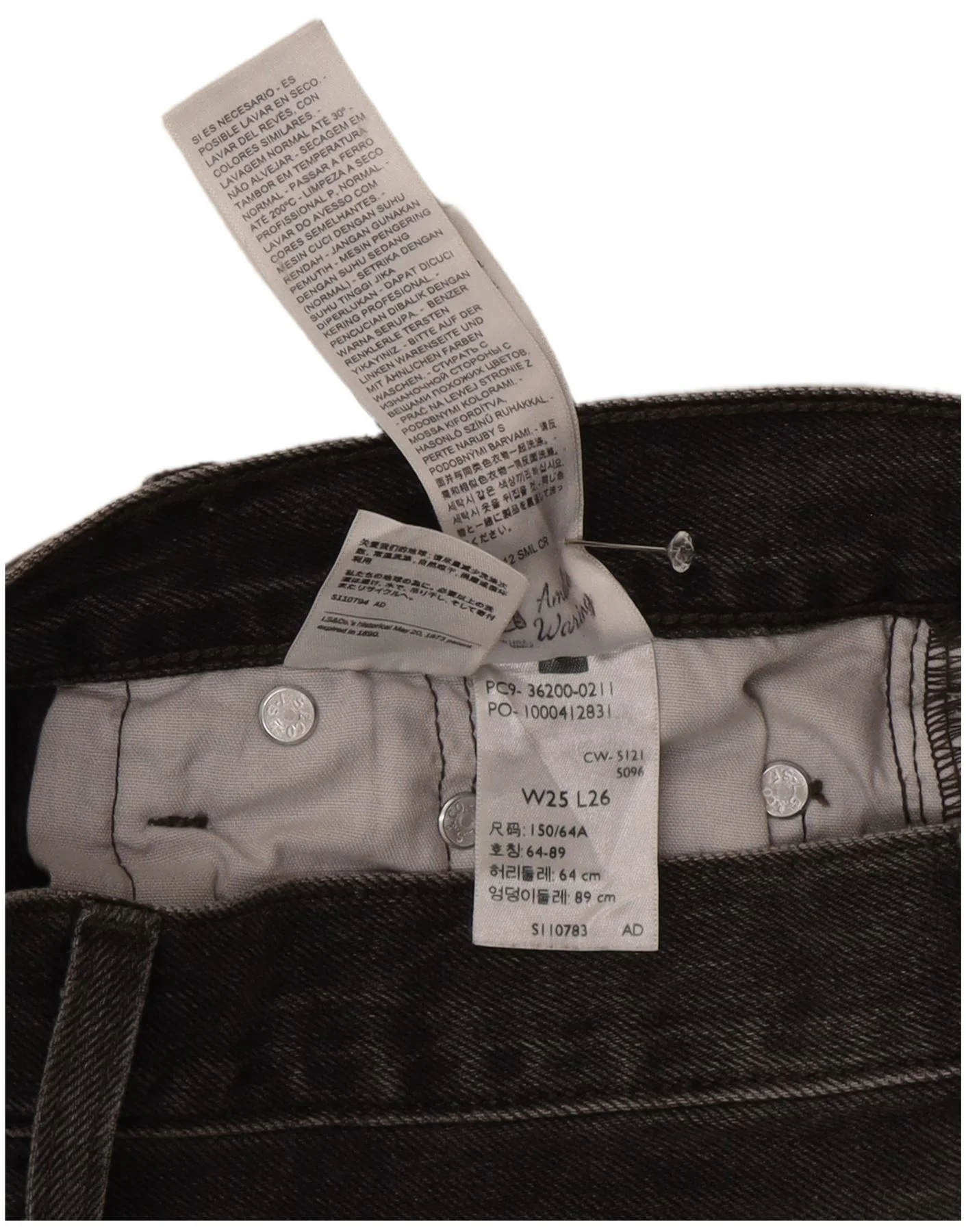 Levi's Womens 501 High Rise Straight Jeans W25 L26 Grey Cotton - Image 4