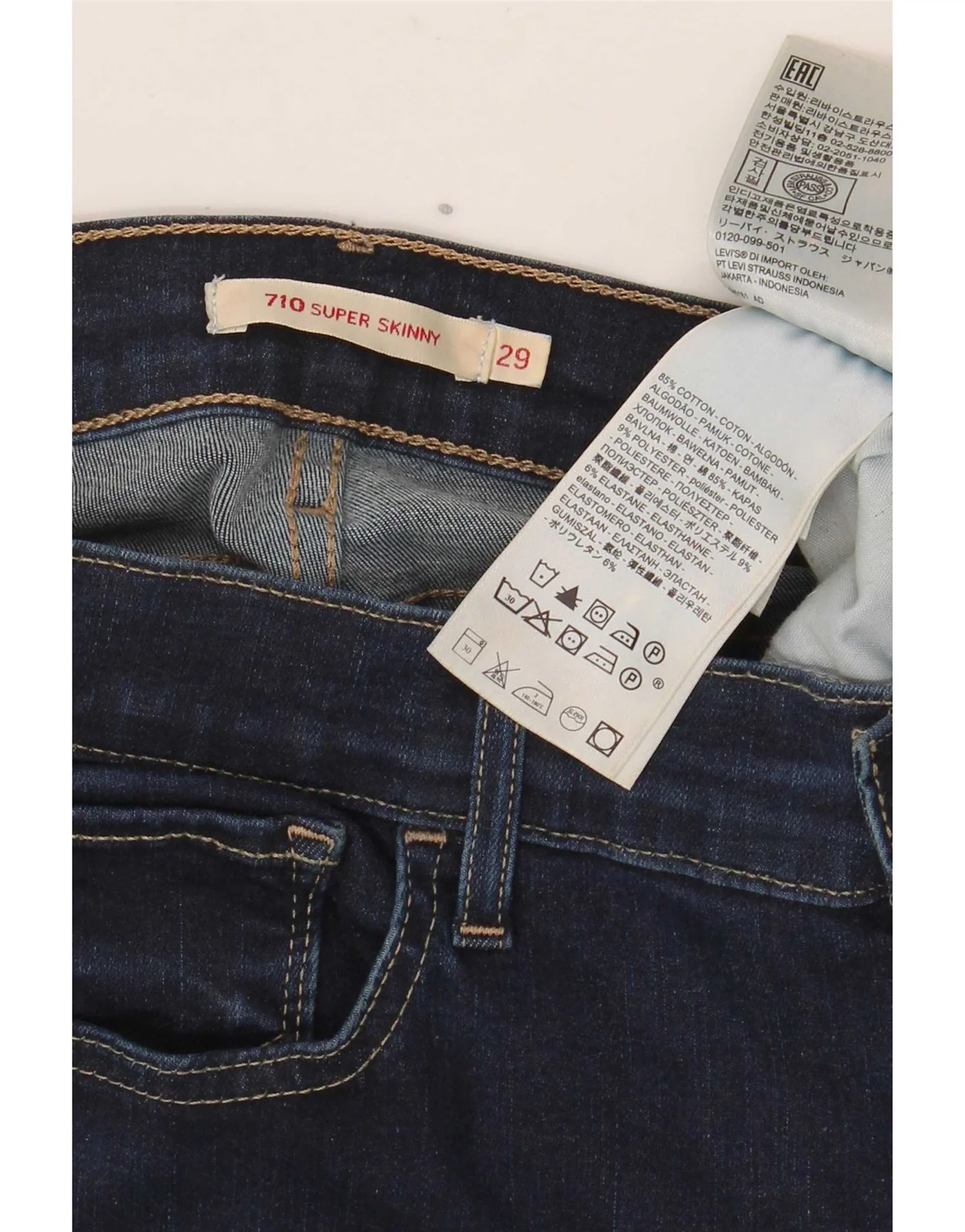 Levi's Womens 710 Super Skinny Jeans W29 L30 Navy Blue Cotton - Image 5