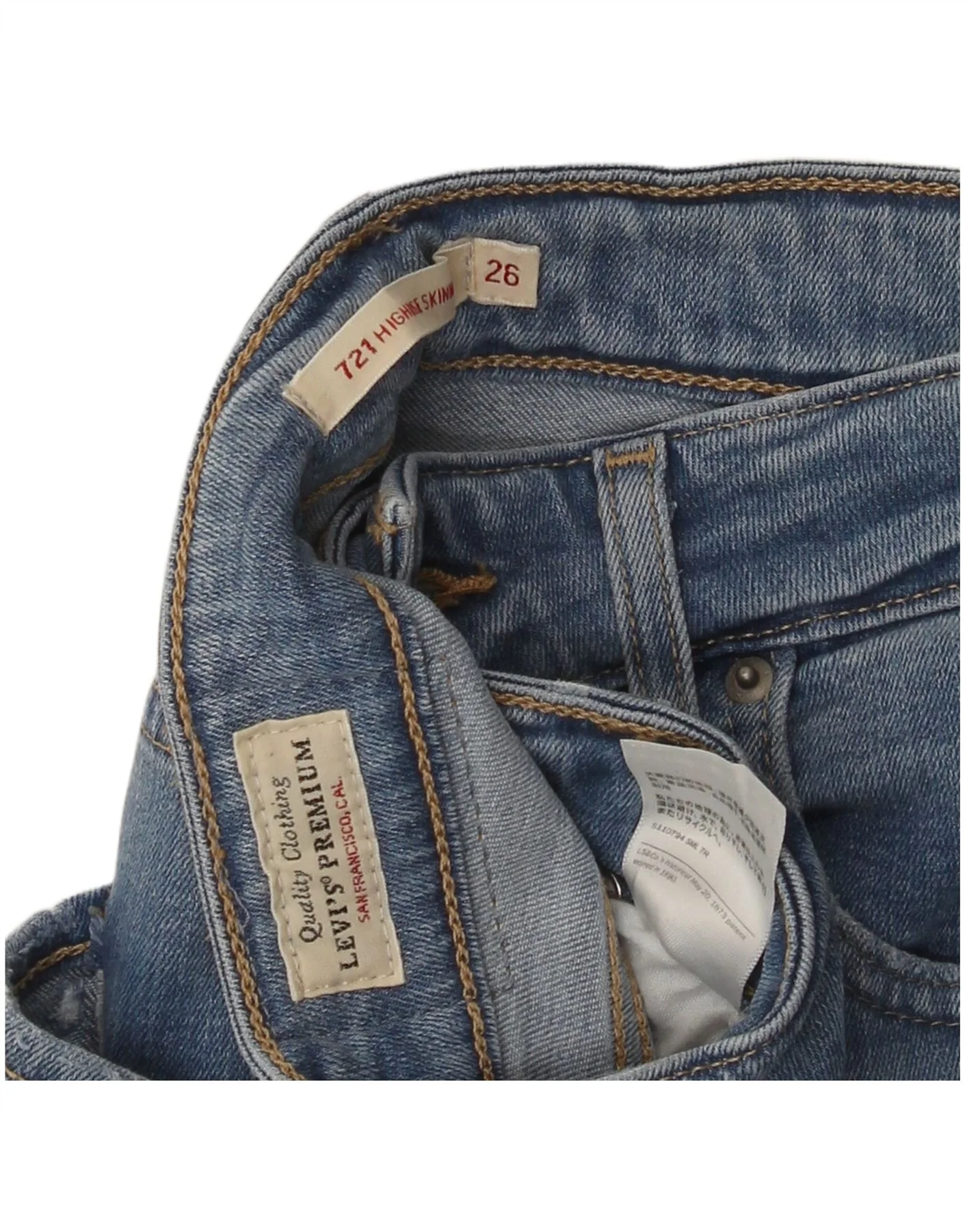 Levi's Womens 721 Distressed High Rise Skinny Jeans W26 L29 Blue - Image 3